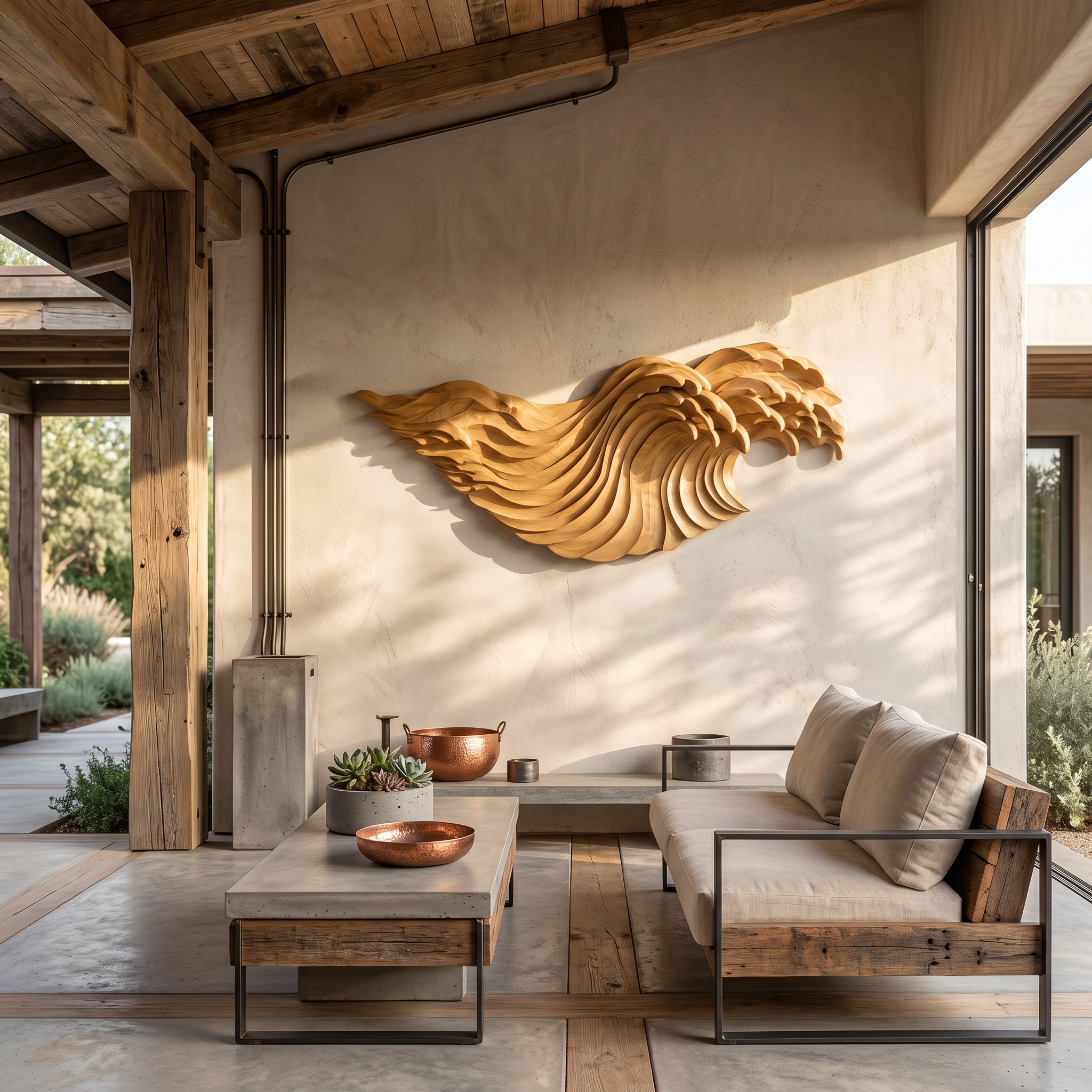 Abstract Ocean Wave Wooden Wall Art With Flowing Sculptural Design For Living Room And Bedroom SINLSAWD099