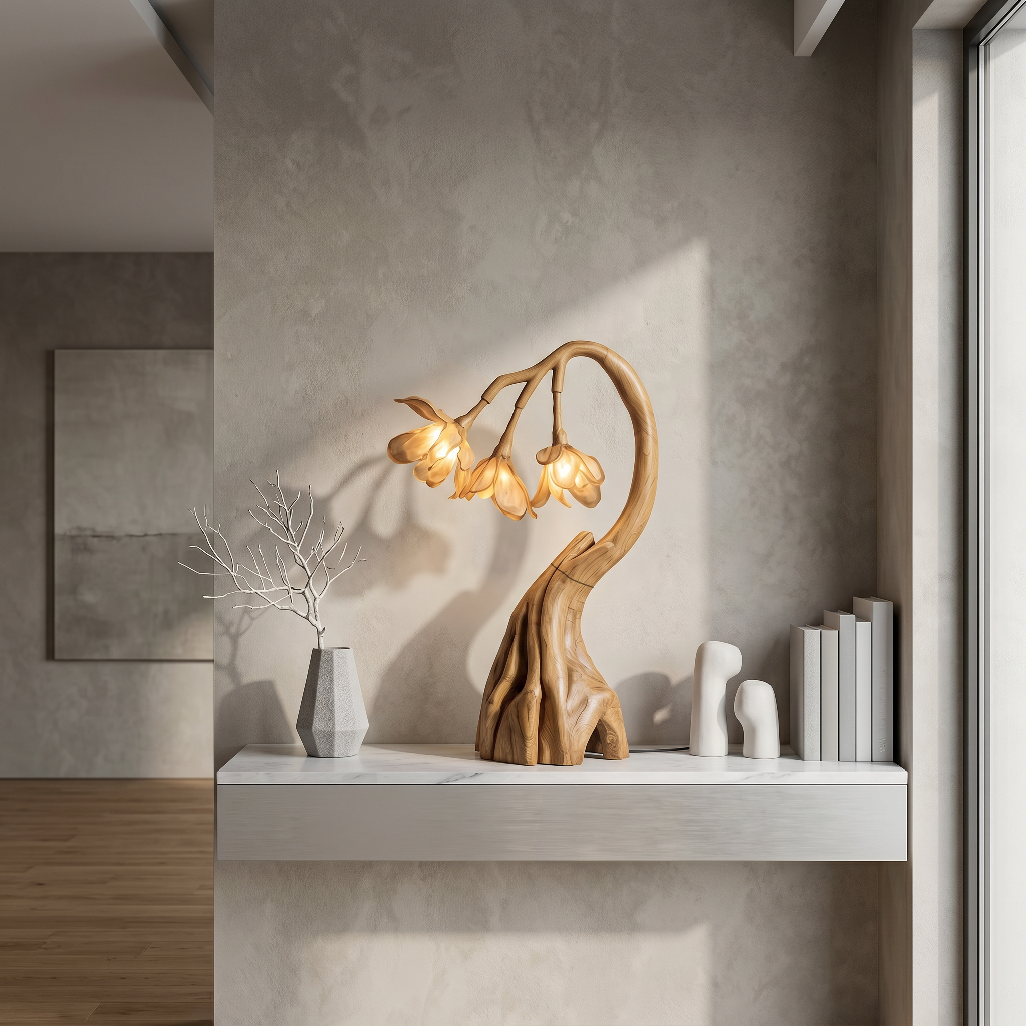 Rustic Tree Branch Table Lamp With Sculptural Wood Base For Living Room And Bedroom SINLSATL001