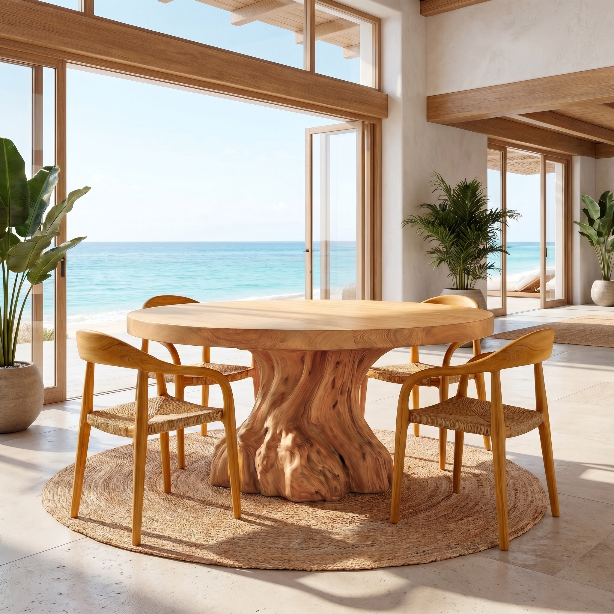Rustic Tree Root Round Dining Table For Dining Room And Kitchen SINLSADT176