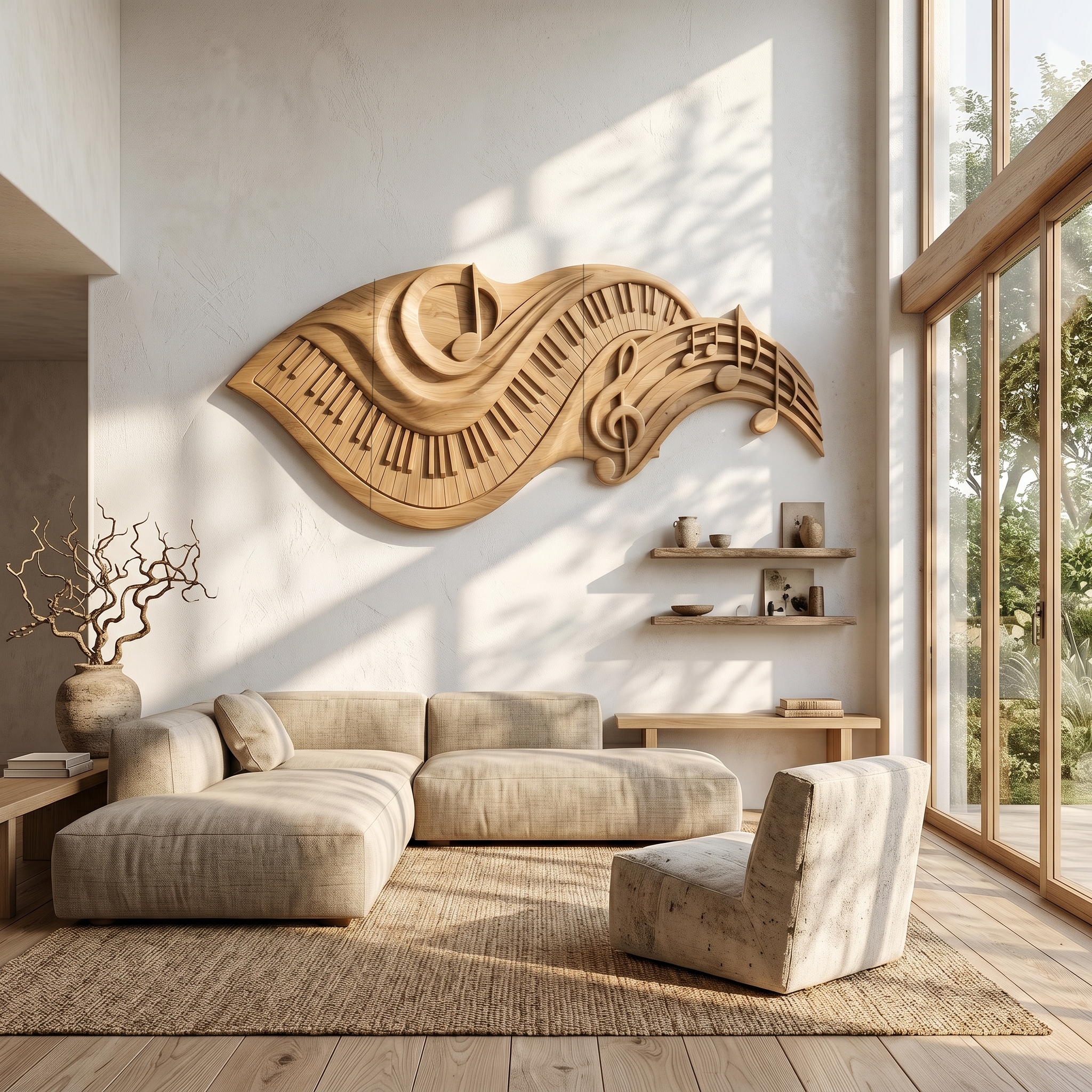 Flowing Piano Keys Wooden Wall Art For Living Room SINLSAWD075