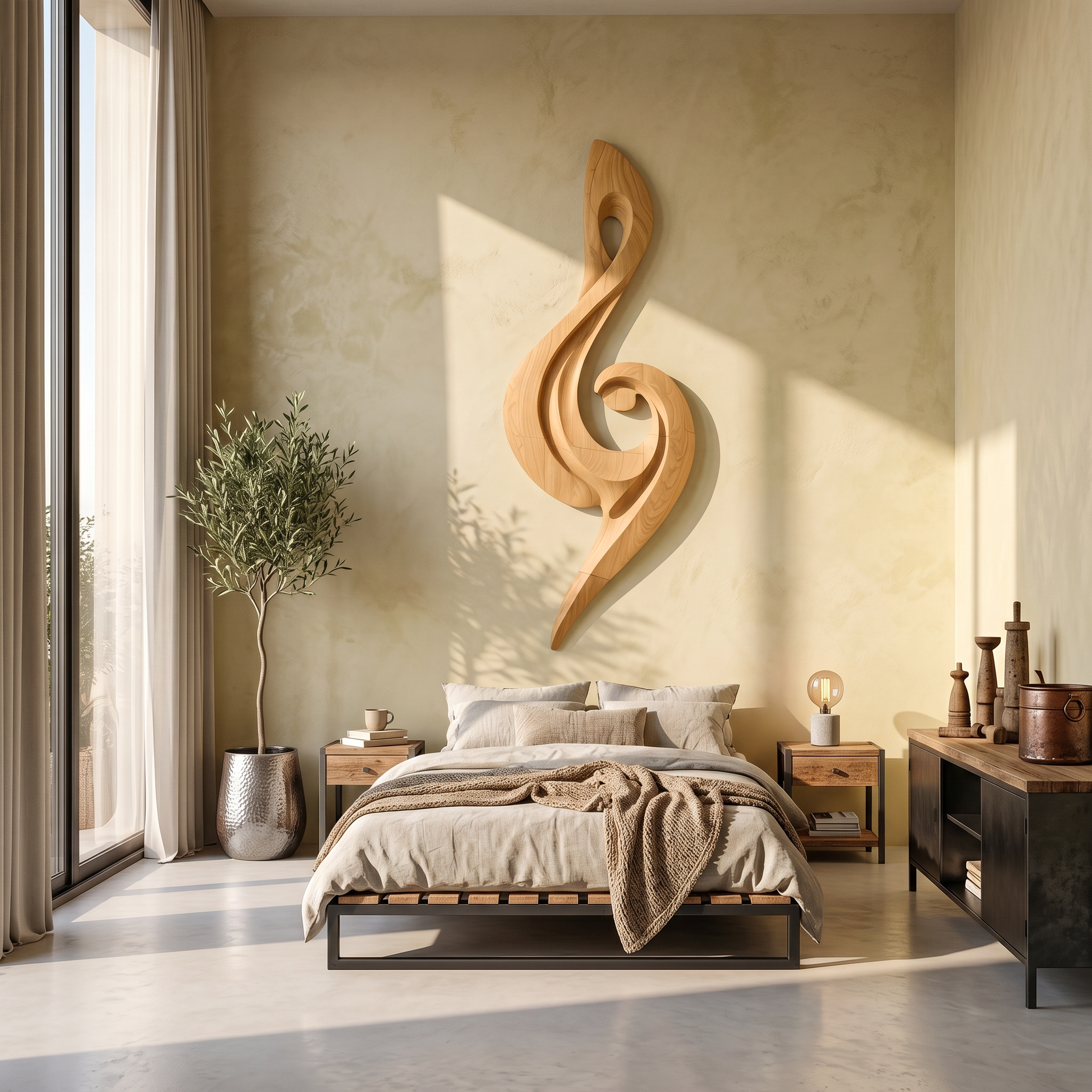 Sculptural Treble Clef Wooden Wall Decor For Living Room SINLSAWD078