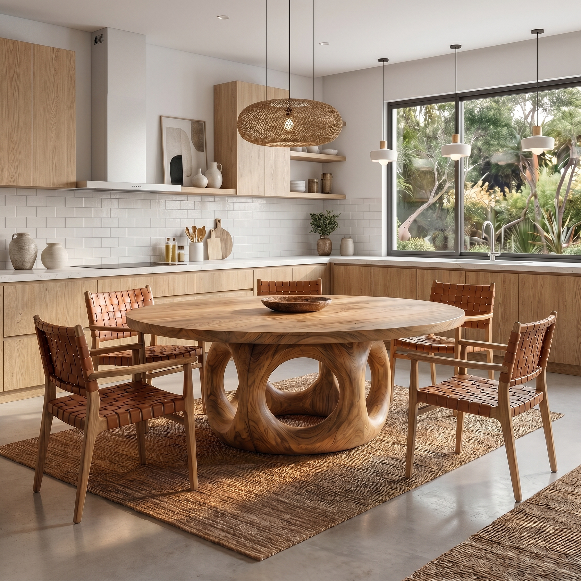 Handcrafted Round Dining Table Nature Inspired Design For Dining Room SINLKIDT203