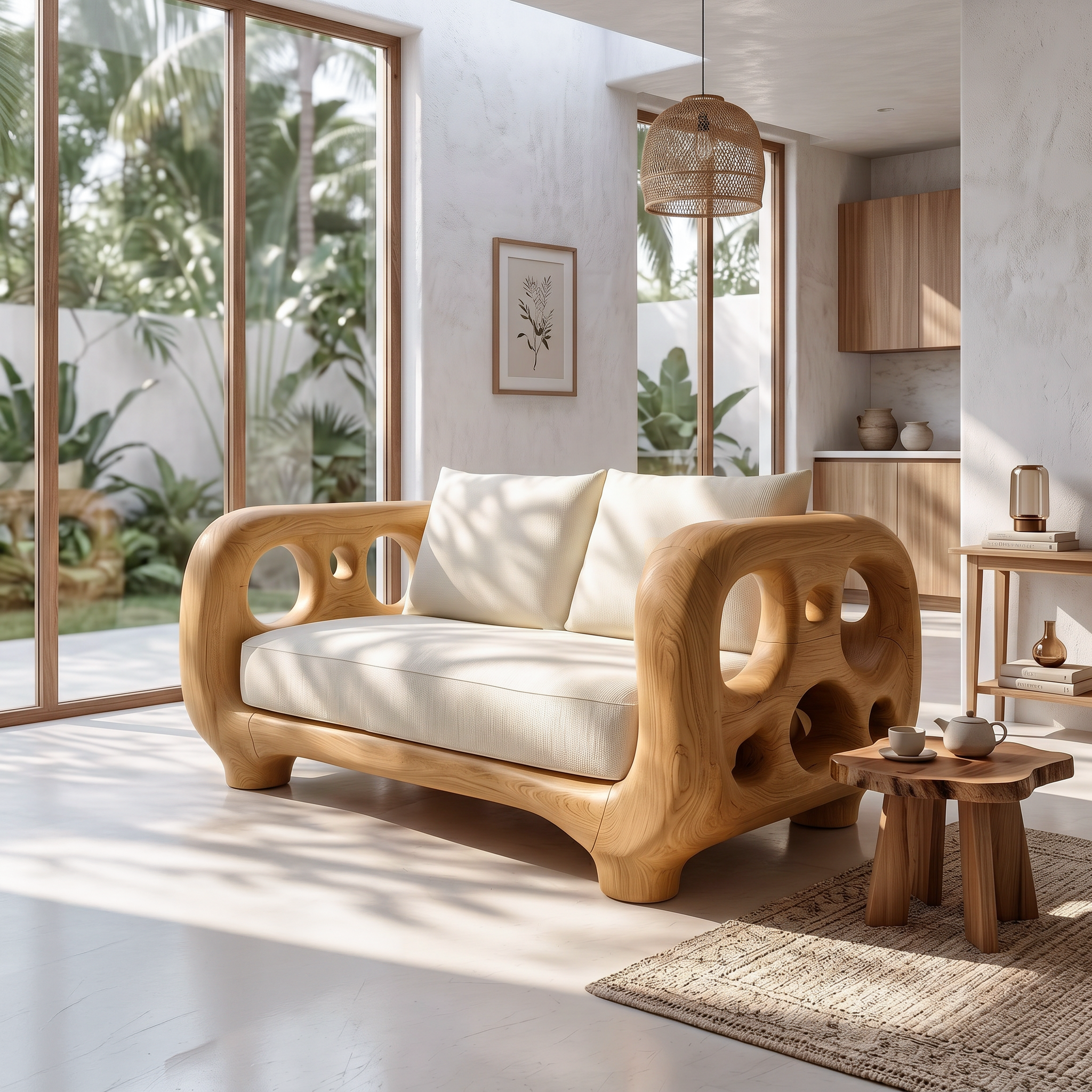 Modern Accent Sofa Frame With Rounded Wooden Arms For Living Room SINLSASF044