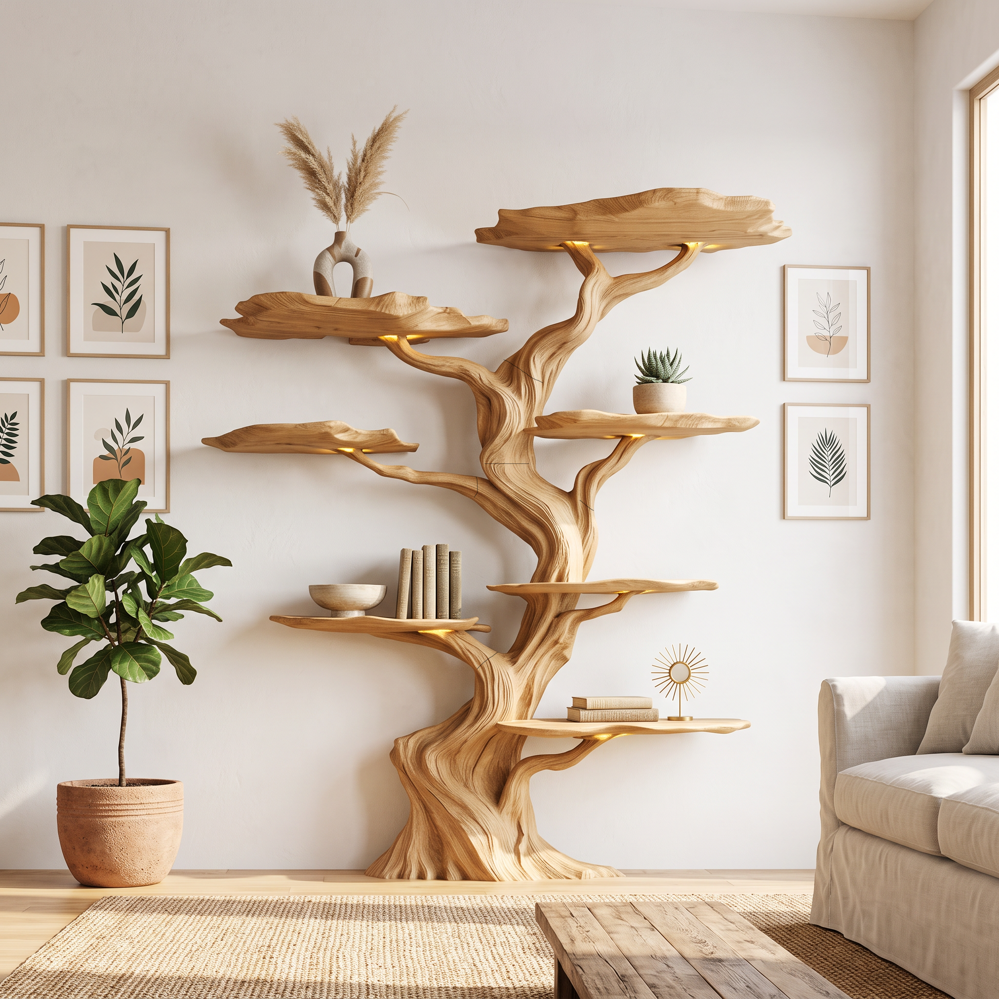 Modern Tree Bookshelf Wood Handmade Natural Gift SINLSATB191