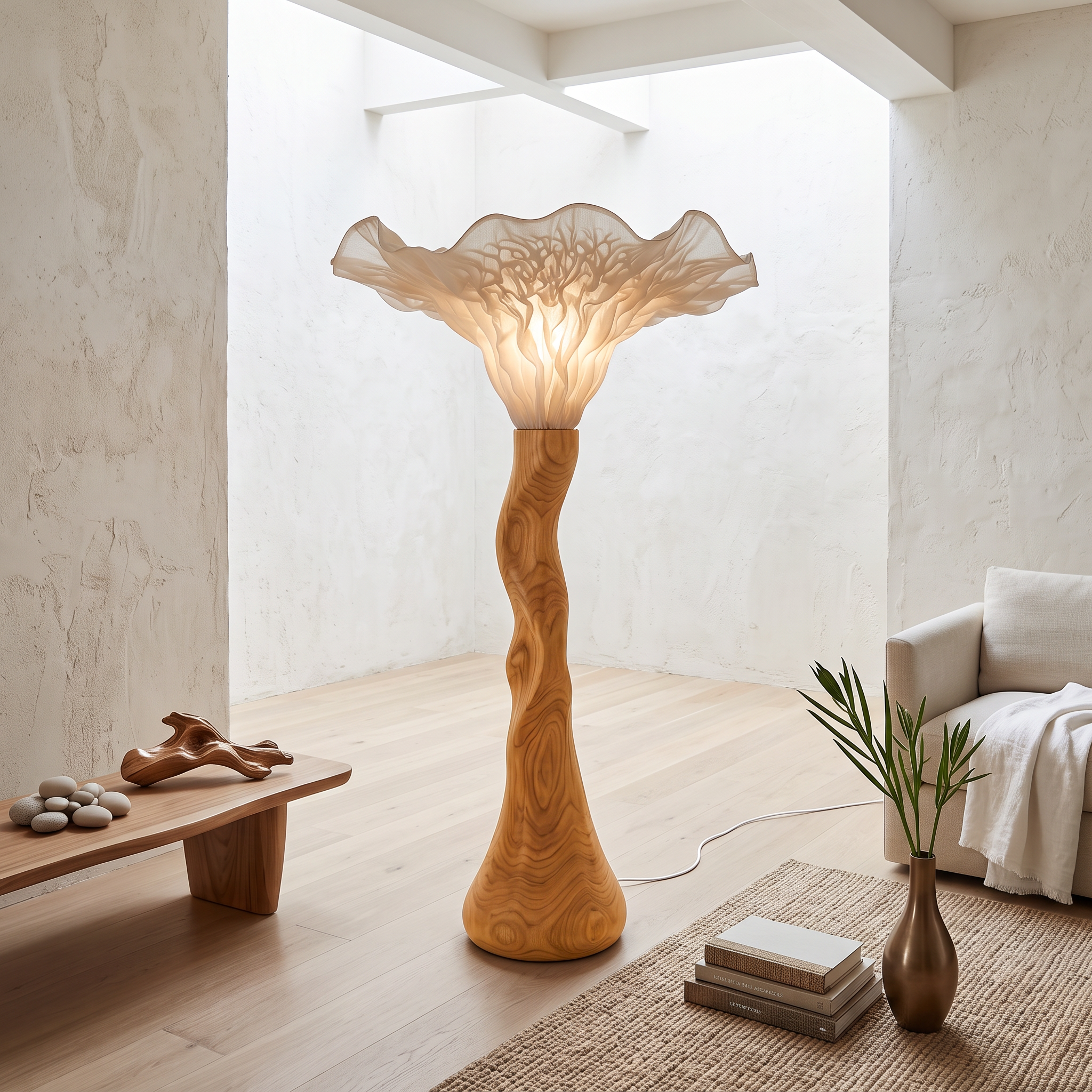 Farmhouse Sculptural Wooden Mushroom Floor Lamp For Bedroom SINLSAFLP143