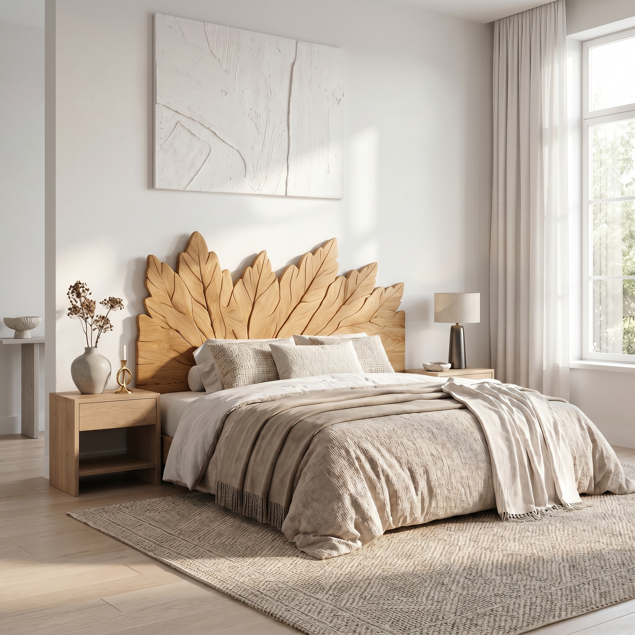 Rustic Leaf Inspired Headboard Wooden Bed Headboard For Bedroom SINLSAHB038