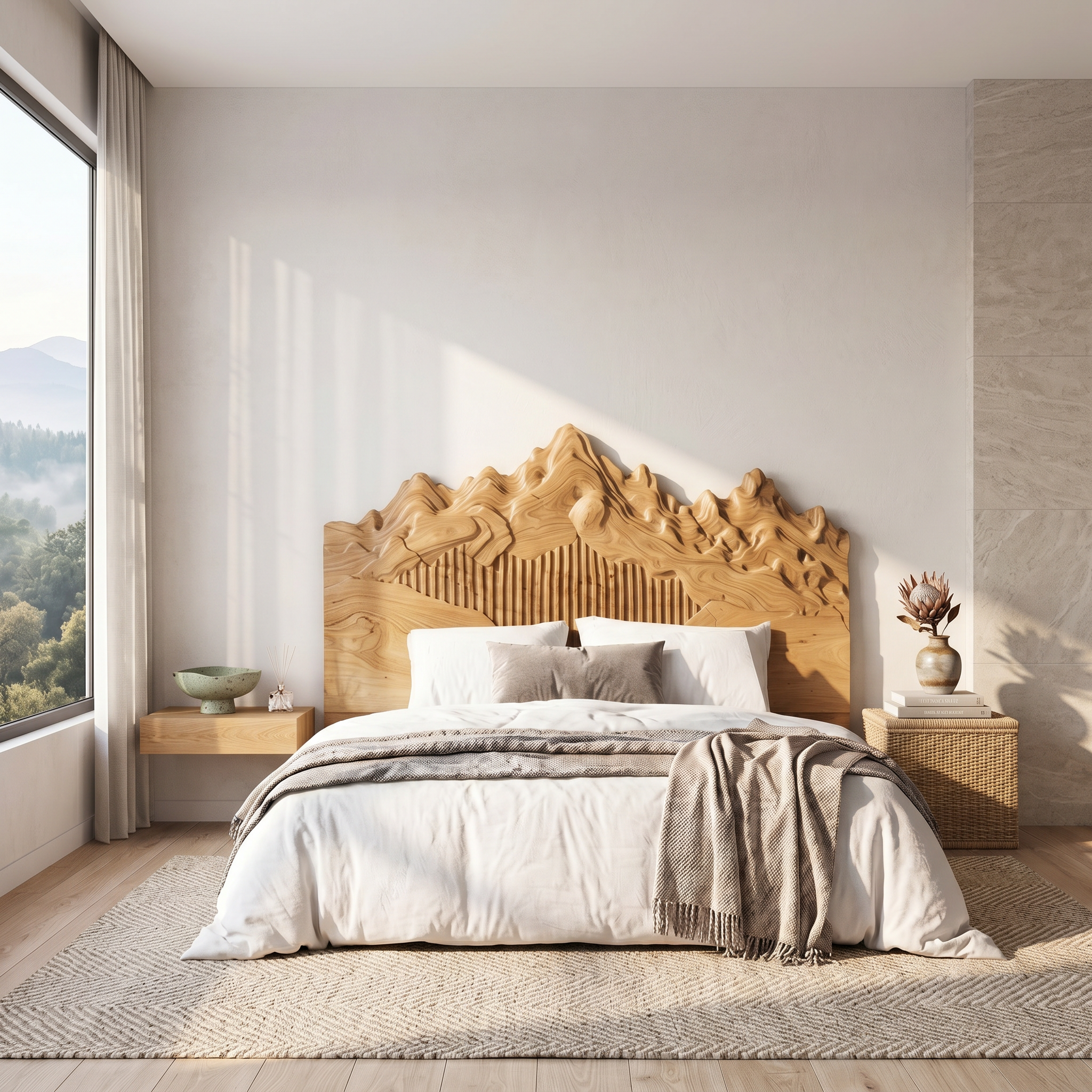 Rustic Mountain Peak Headboard Wooden Bed Headboard For Bedroom SINLSAHB045