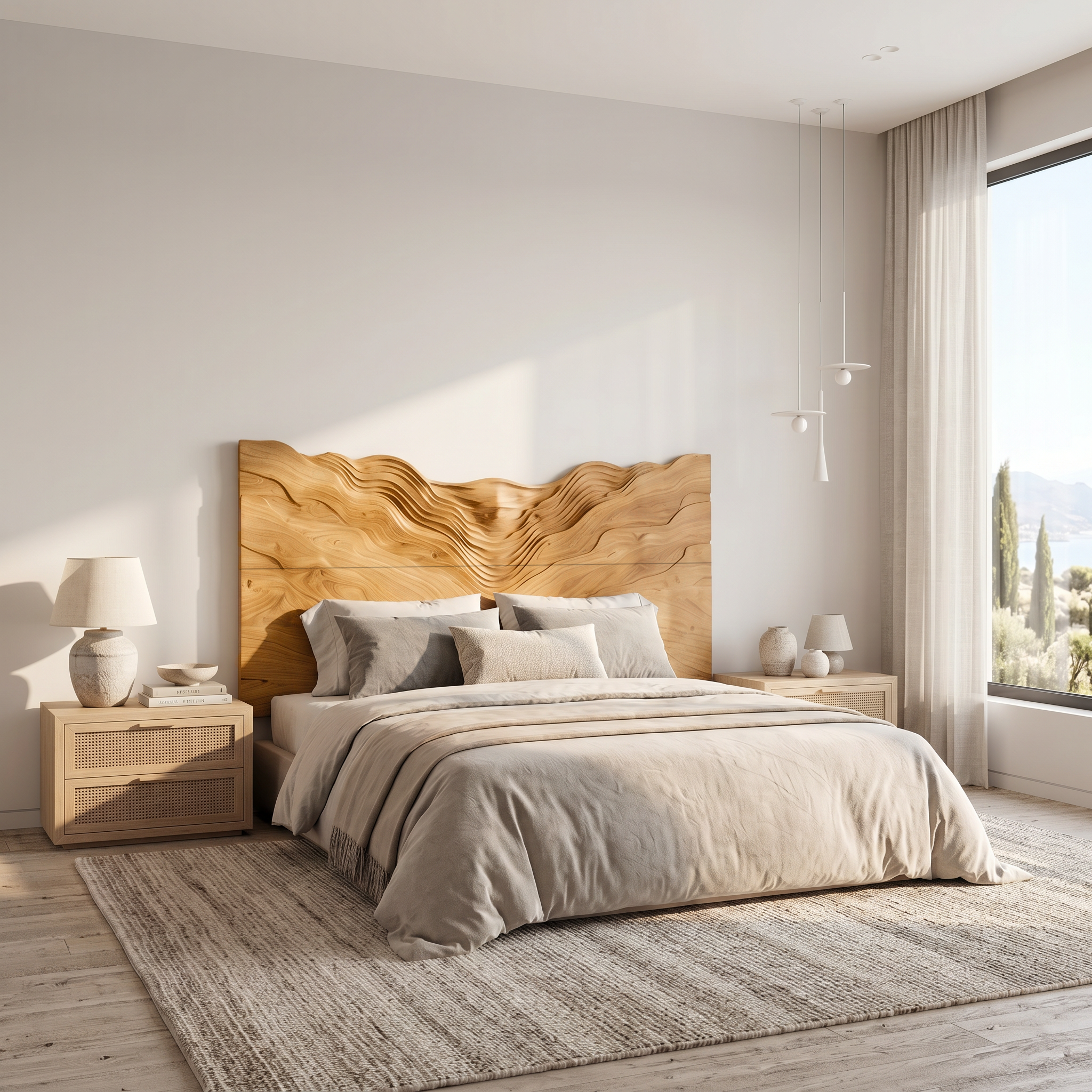 Contemporary Mountain Range Headboard Wooden Bed Headboard For Bedroom SINLSAHB046