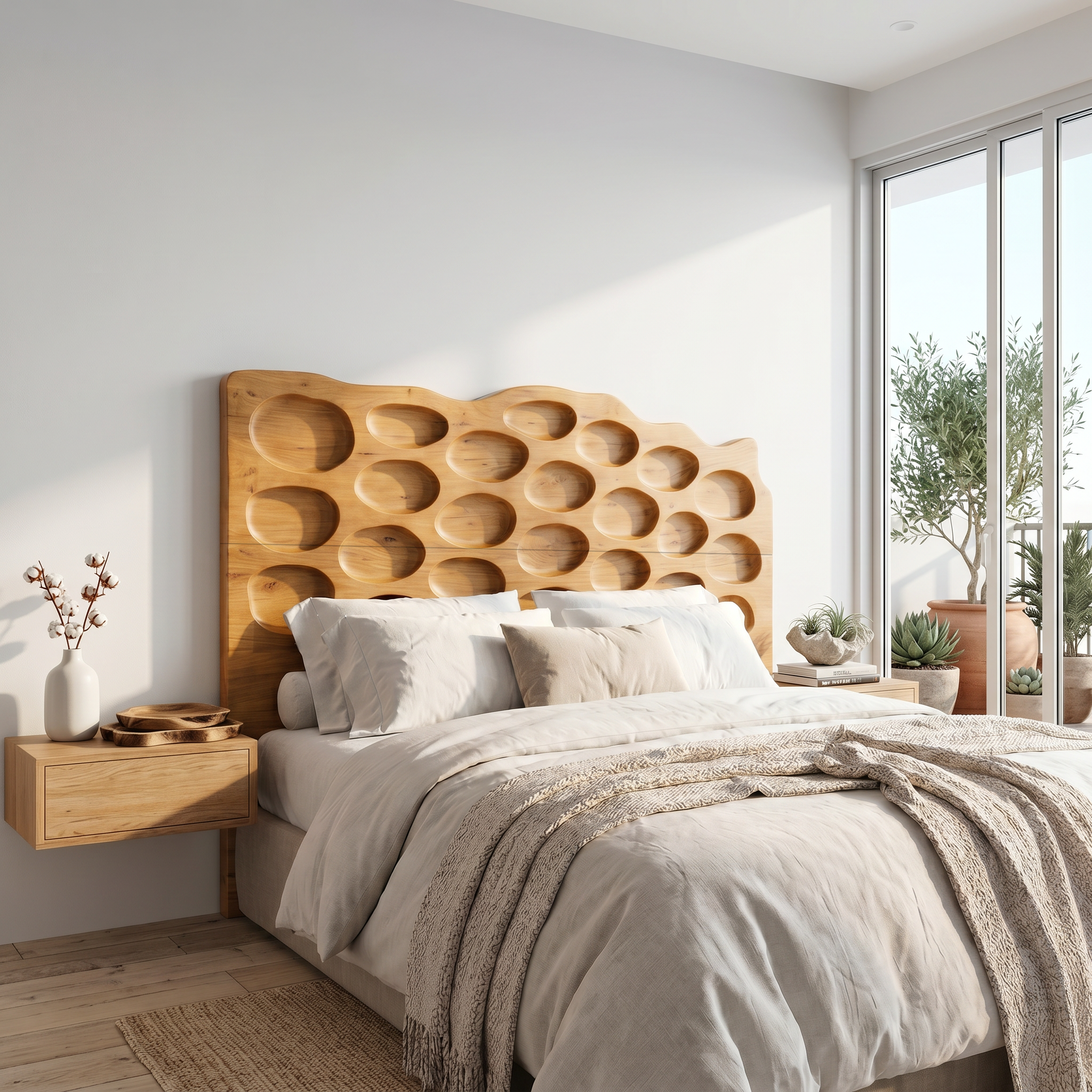 Modern Circular Cutout Headboard Wooden Bed Headboard For Bedroom SINLSAHB050