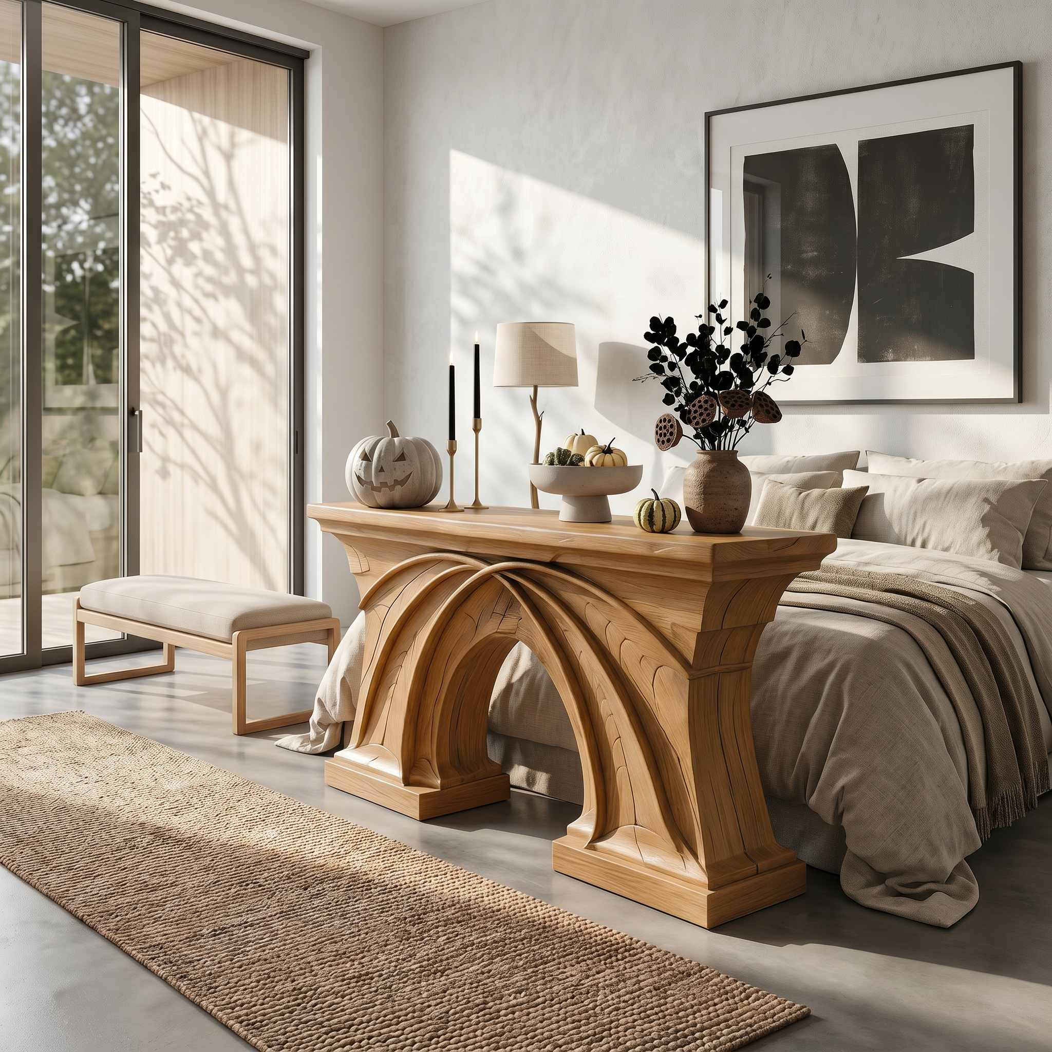 Rustic Console Table Handcrafted Flowing Sculptural Design For Living Room Entryway SINLSACS674