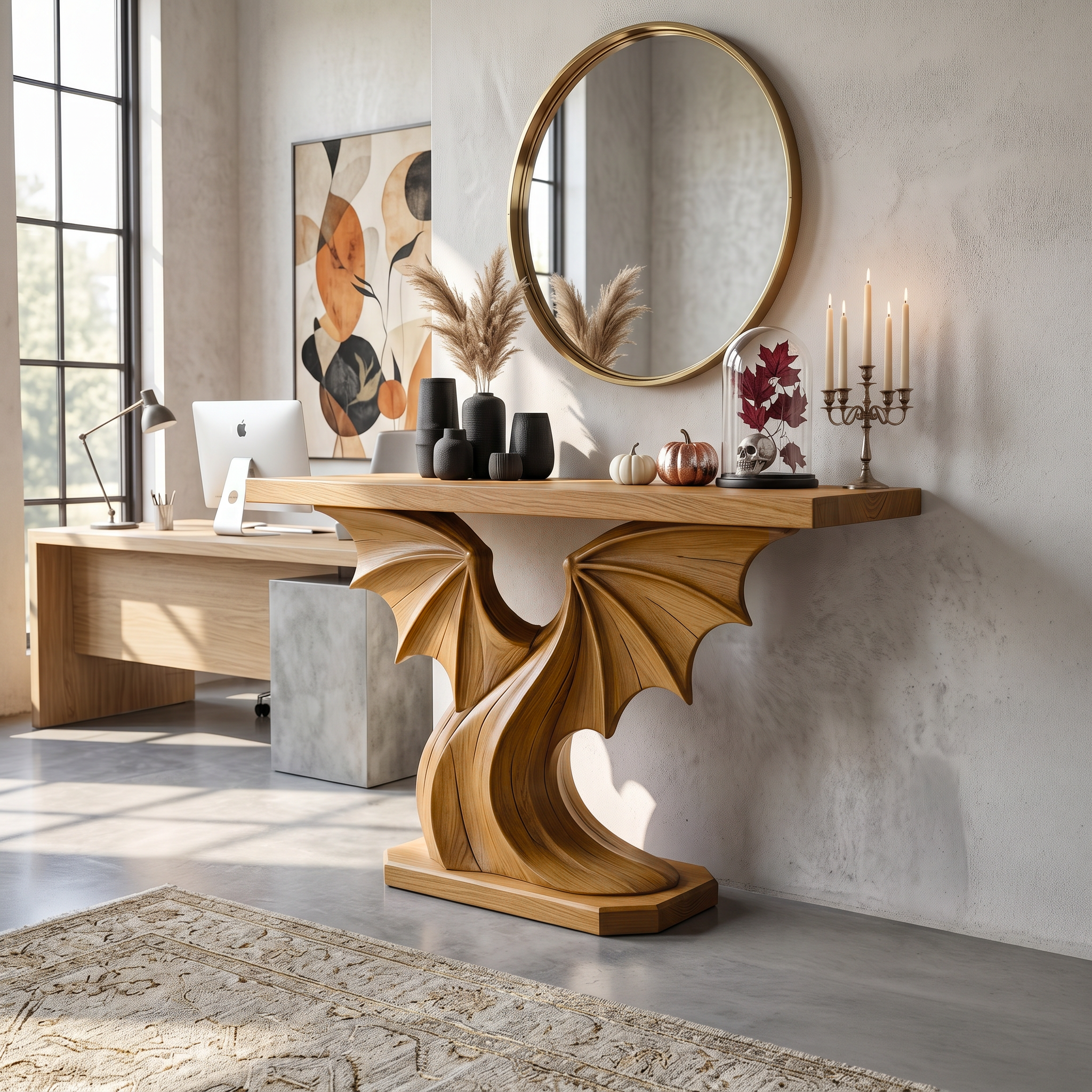 Modern Console Table Handcrafted Organic Sculptural Design For Entryway Hallway SINLSACS678