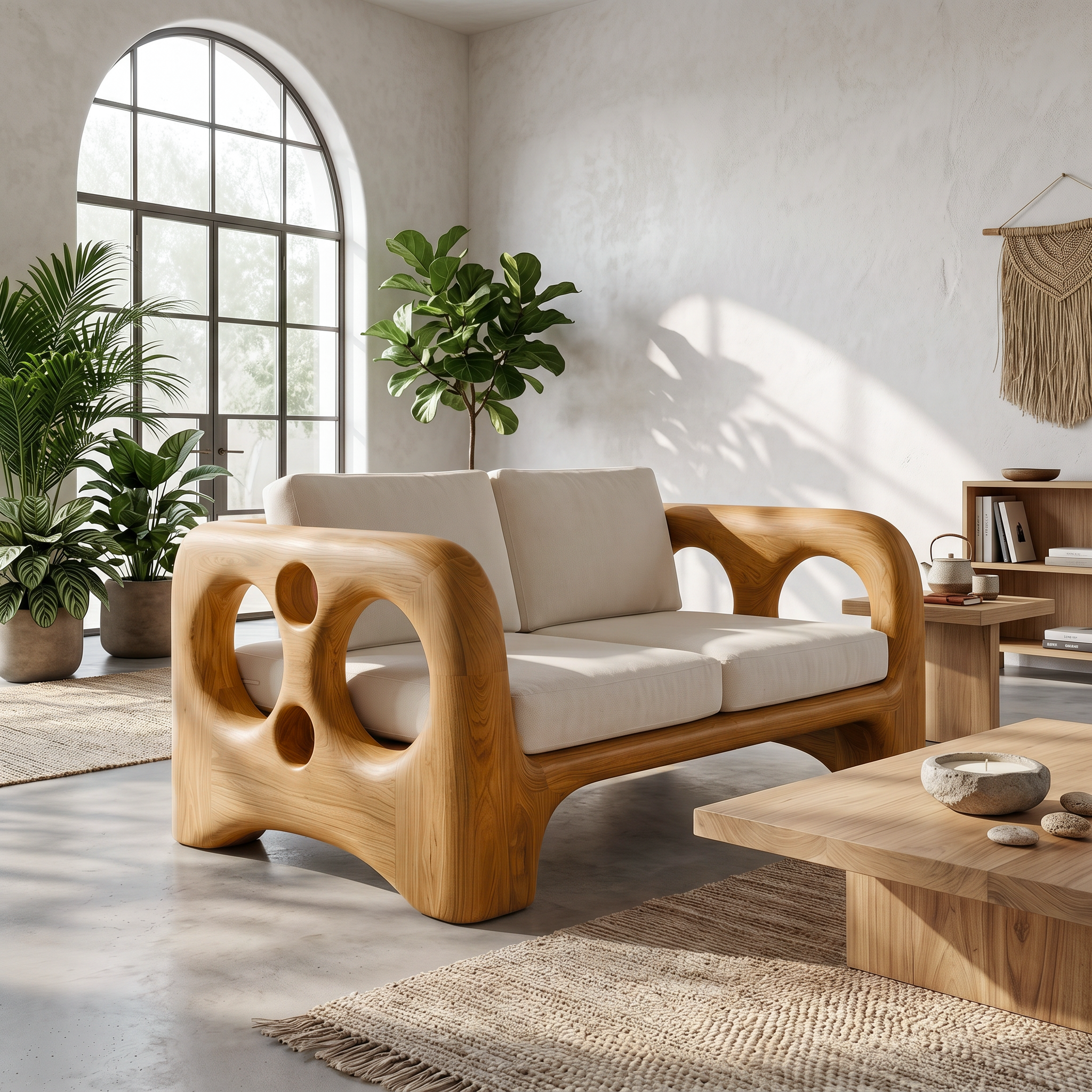 Handcrafted Sofa Frame With Organic Sculptural Arms For Living Room SINLSASF046