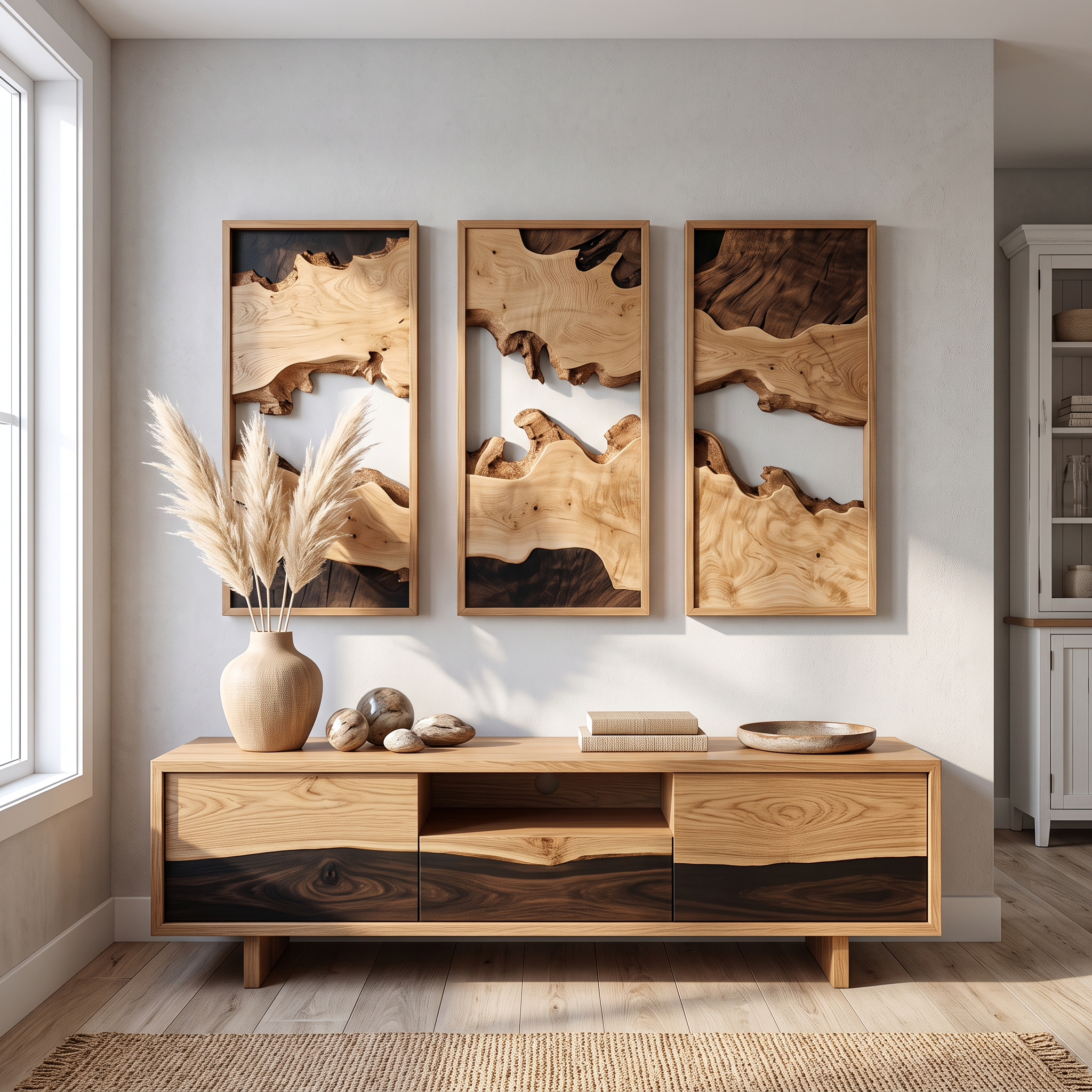 Modern Solid Wood Wall Art Set Abstract Landscape Living Room SINLSAWD002
