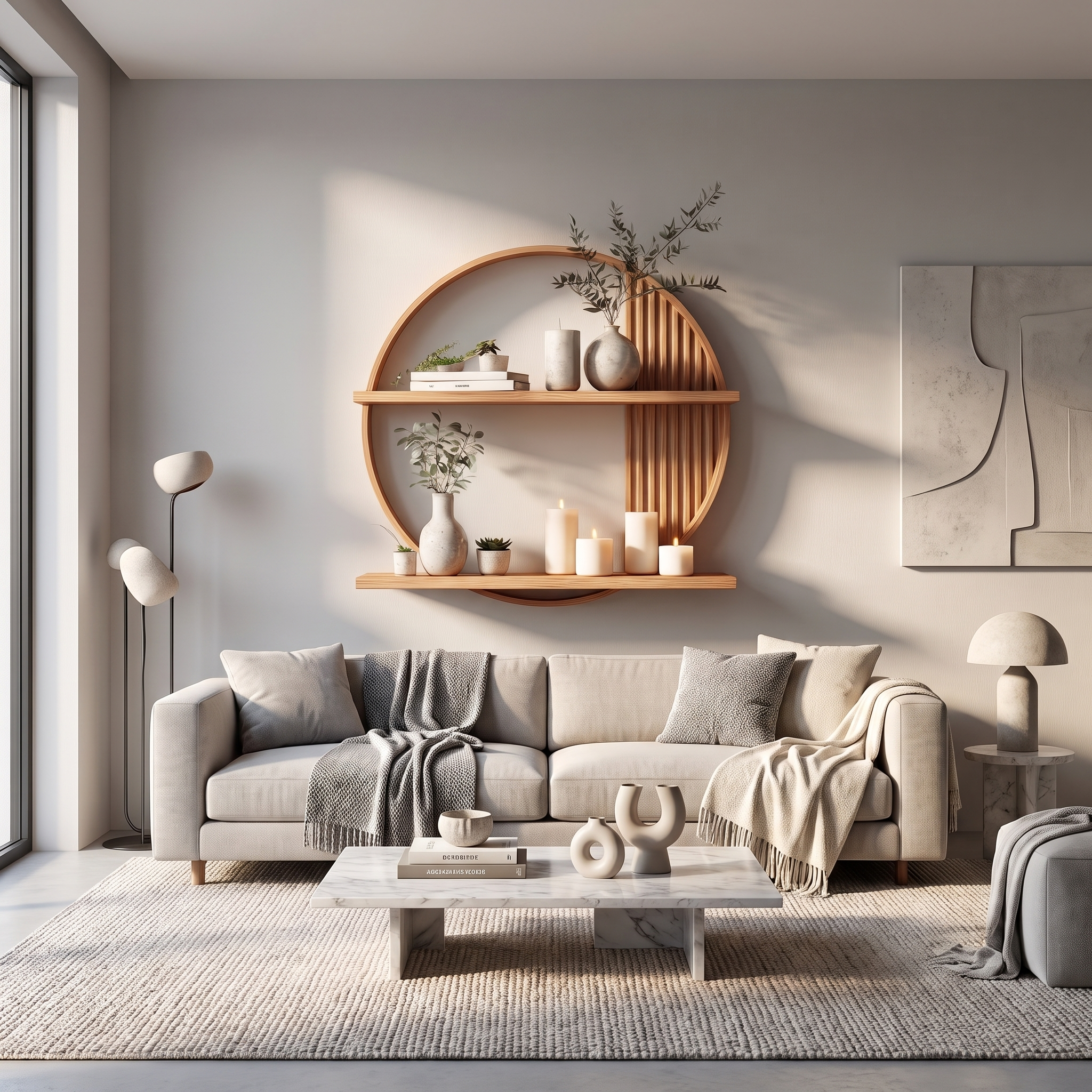 Contemporary Round Solid Wood Wall Shelf Living Room Decor SINLSAFL080