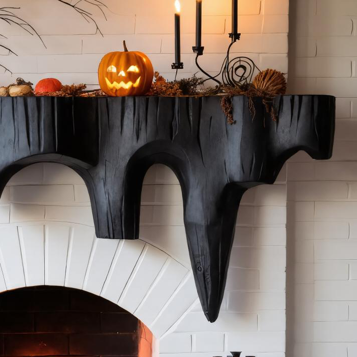 Rustic Halloween Fireplace Mantel With Dripping Edge Design For Living Room SITHTTHW001