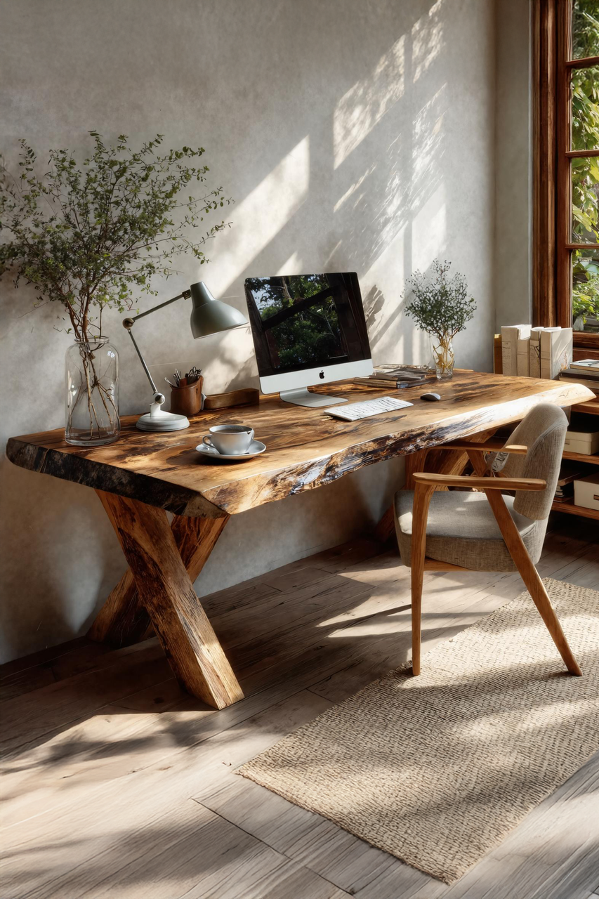 Rustic Live Edge Desk With X Legs For Home Office SITHTTDE035