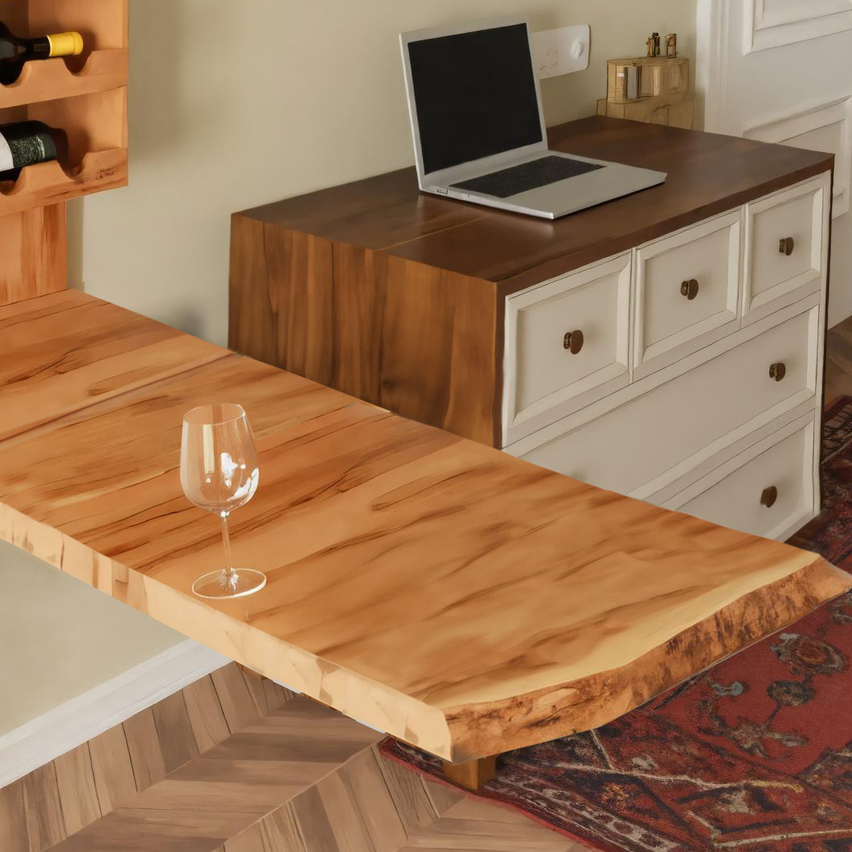Wall Mounted Wine Rack With Folding Live Edge Table For Kitchen Or Bar SITHHNFL010