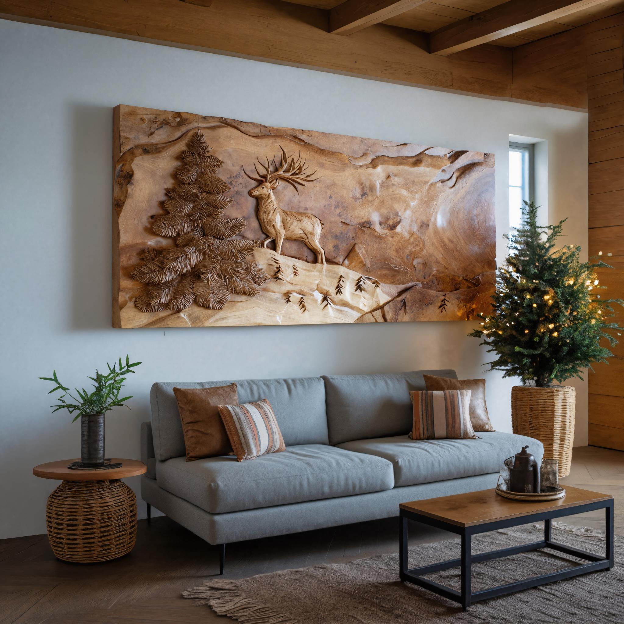 Rustic Wall Art With Carved Deer For Living Room SITHHNWA015