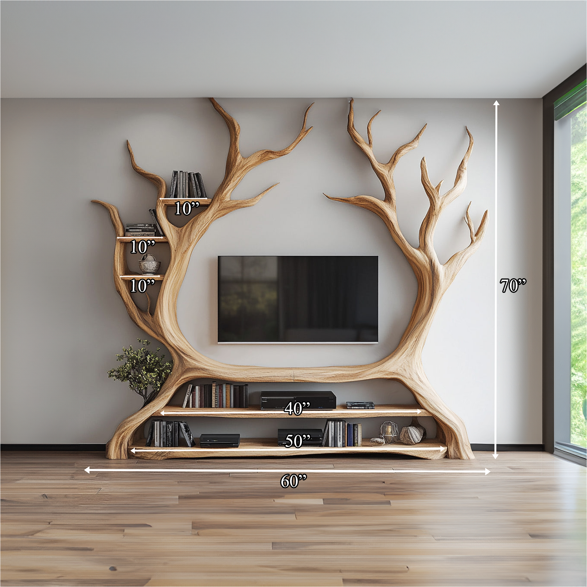 Custom Tree Bookcase Cabinet TV Solid Wood Gitf SINLKITB344