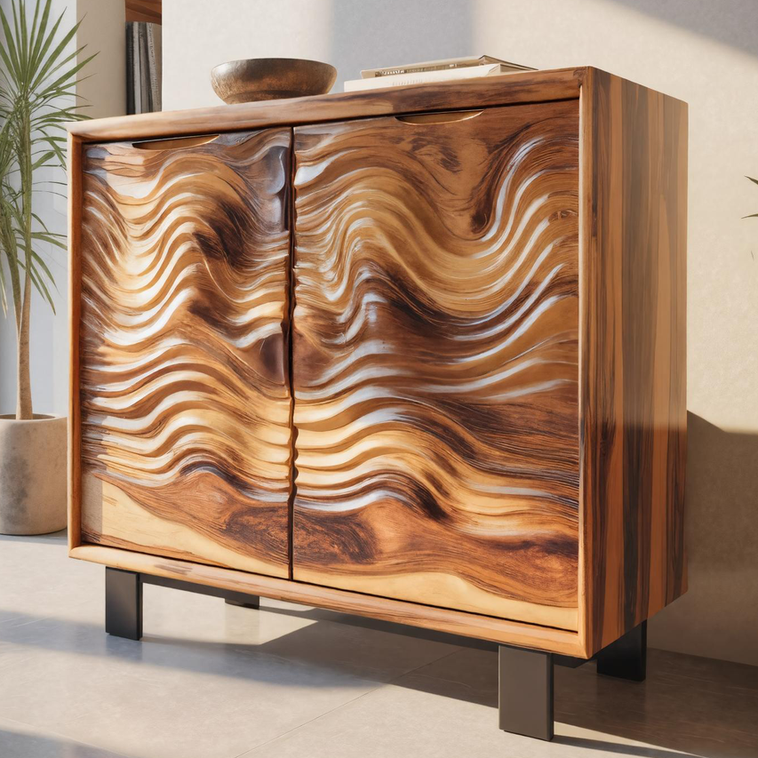 Modern Wavy Front Wooden Cabinet Artistic Sideboard For Entryway Or Living Room SITHTTSD006