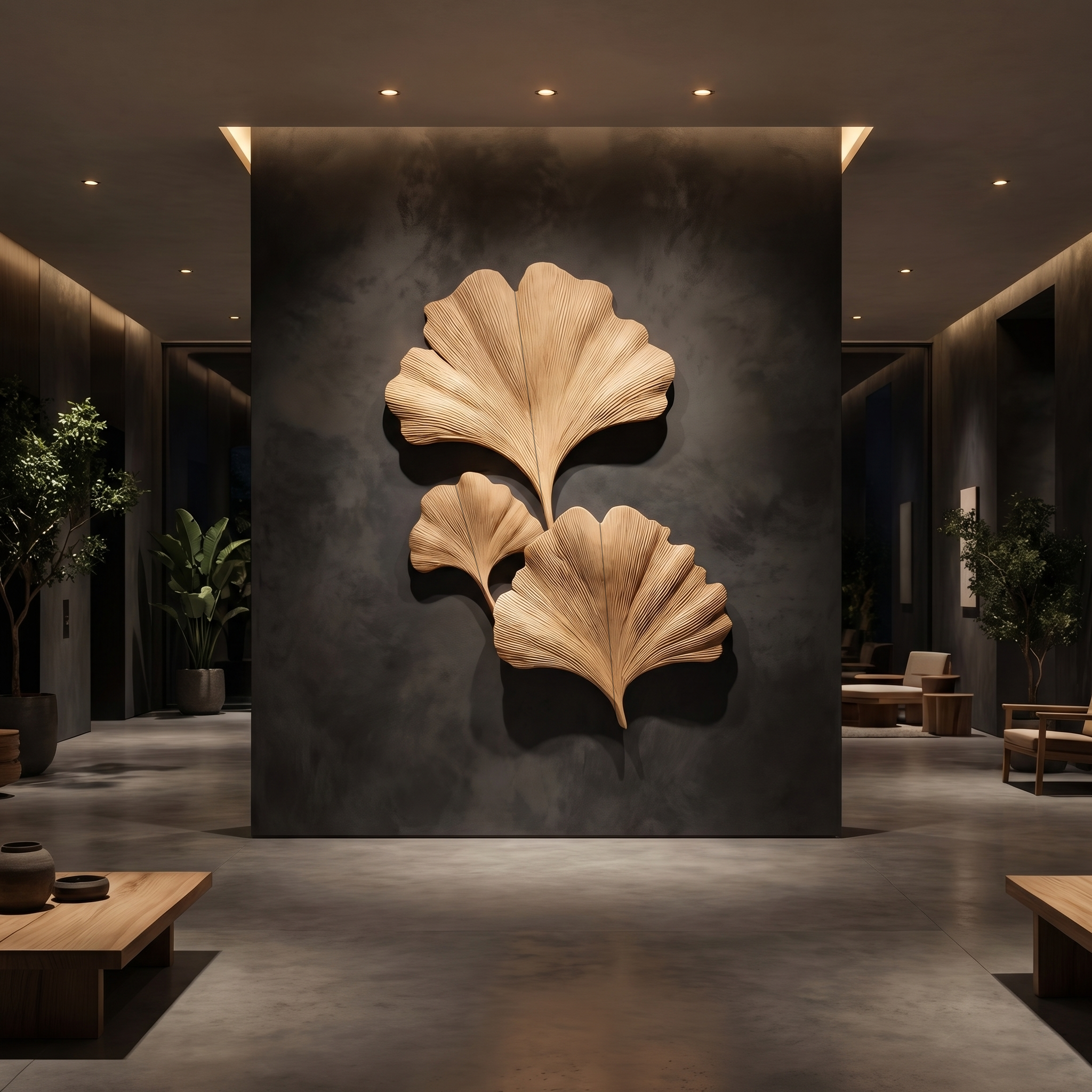 Sculptural Ginkgo Leaf Wall Art For Living Room SINLHAWD066