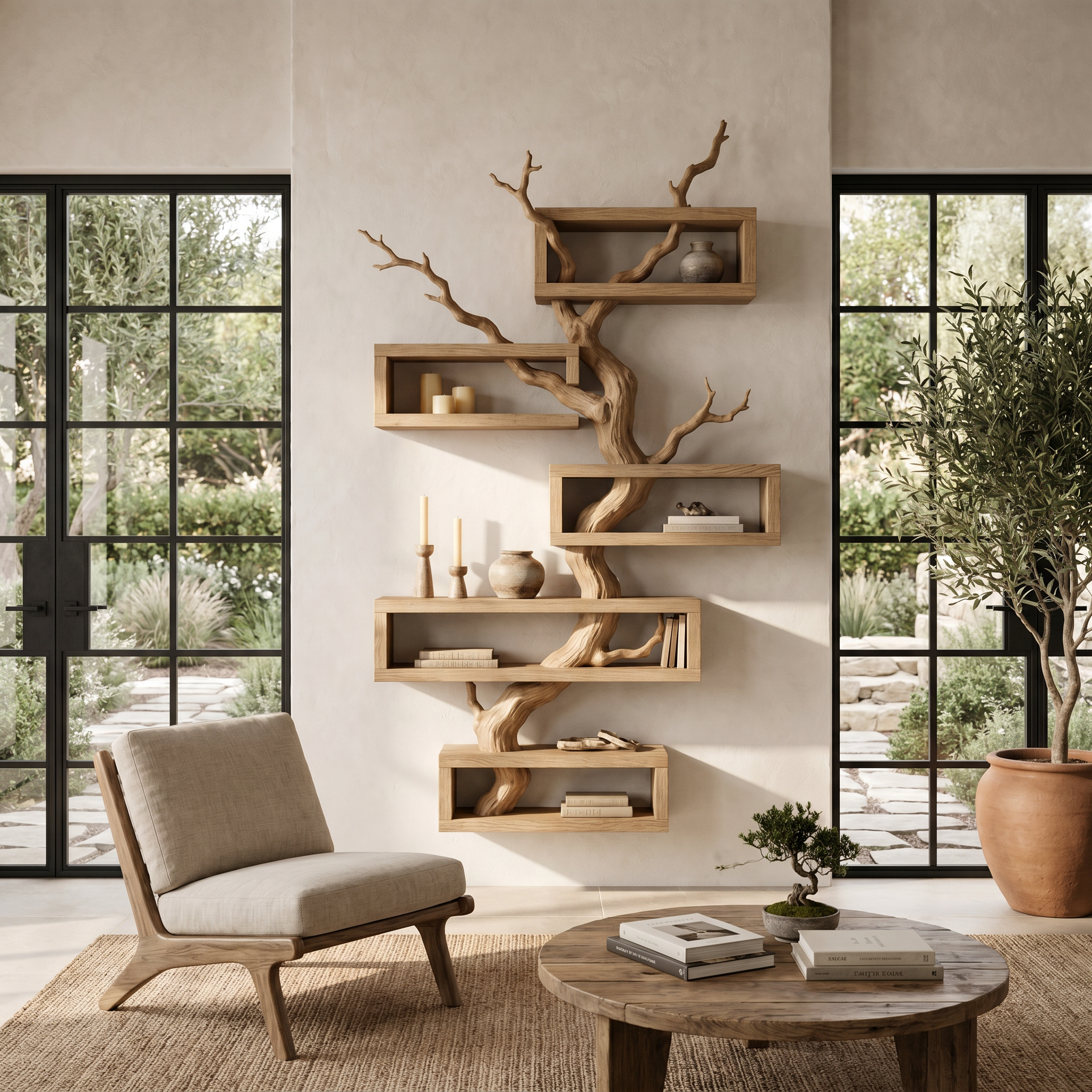 Modern Tree Branch Display Shelf With Floating Shelves For Home SINLHAFL559