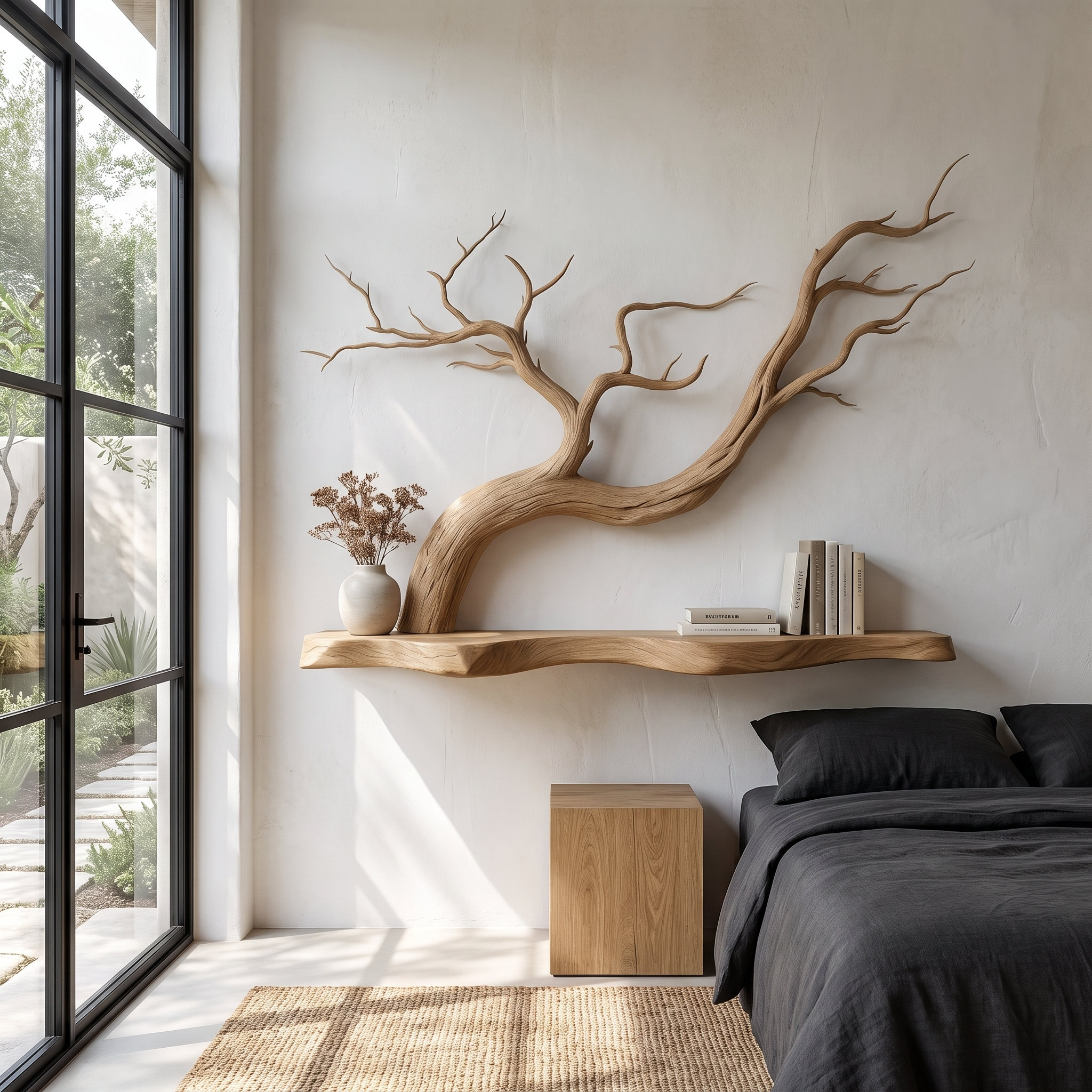 Handcrafted Floating Shelf With Sculptural Tree Branch Form For Living Room SINLHAFL562