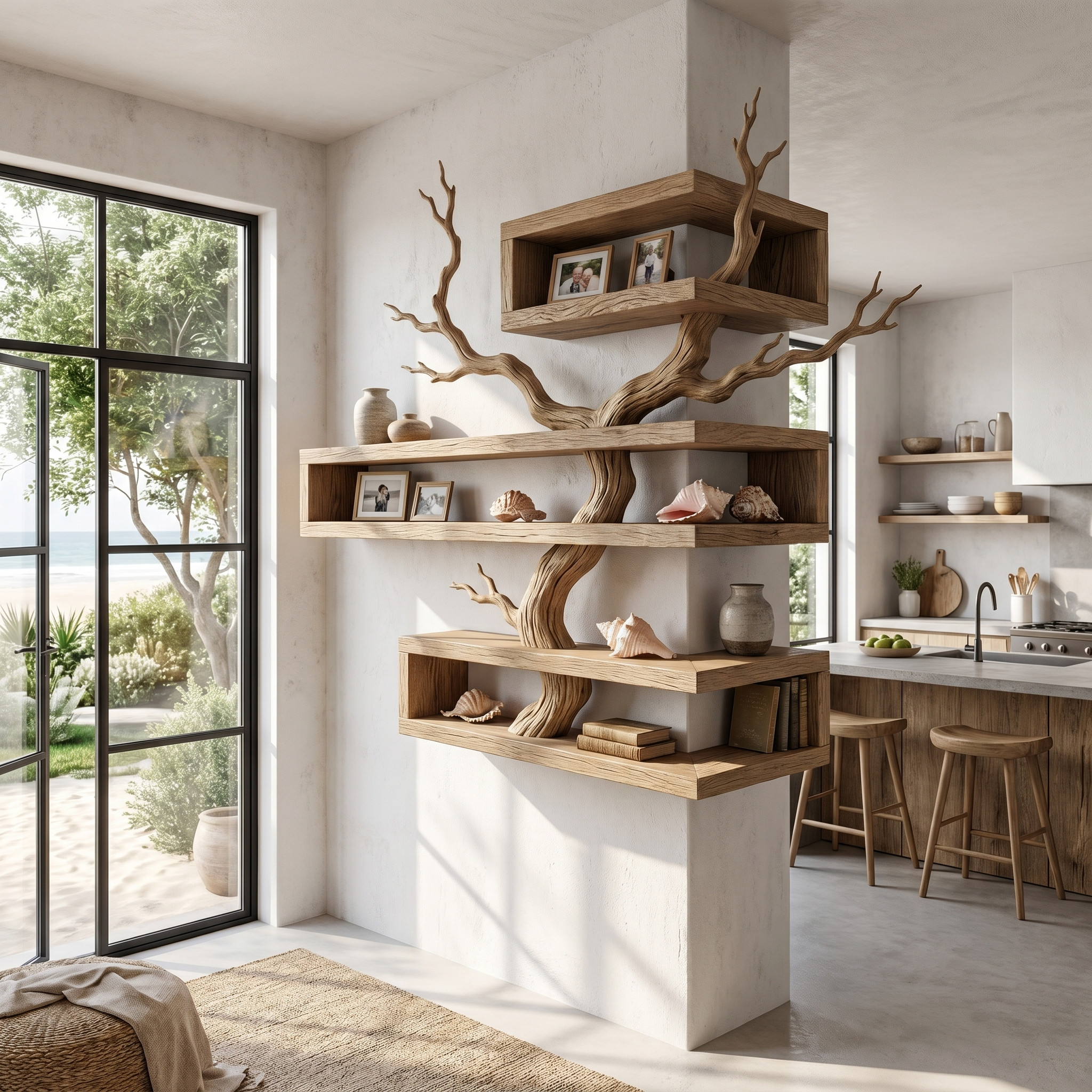 Rustic Corner Floating Shelf With Artistic Branch Shelves For Living Room SINLHAFL560