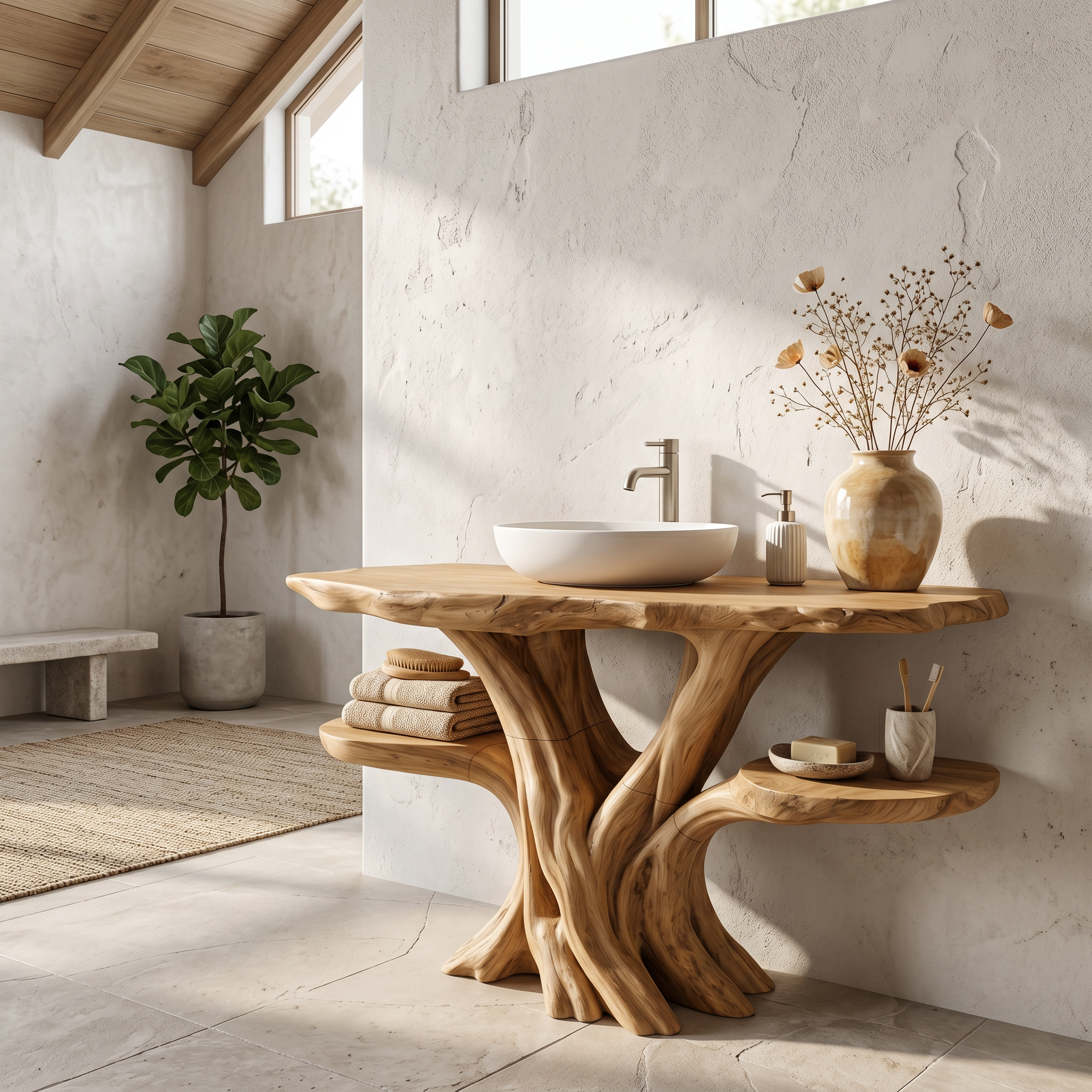 Rustic Tree Branch Bathroom Vanity Wall Mounted Sink Console SINLHABRV328