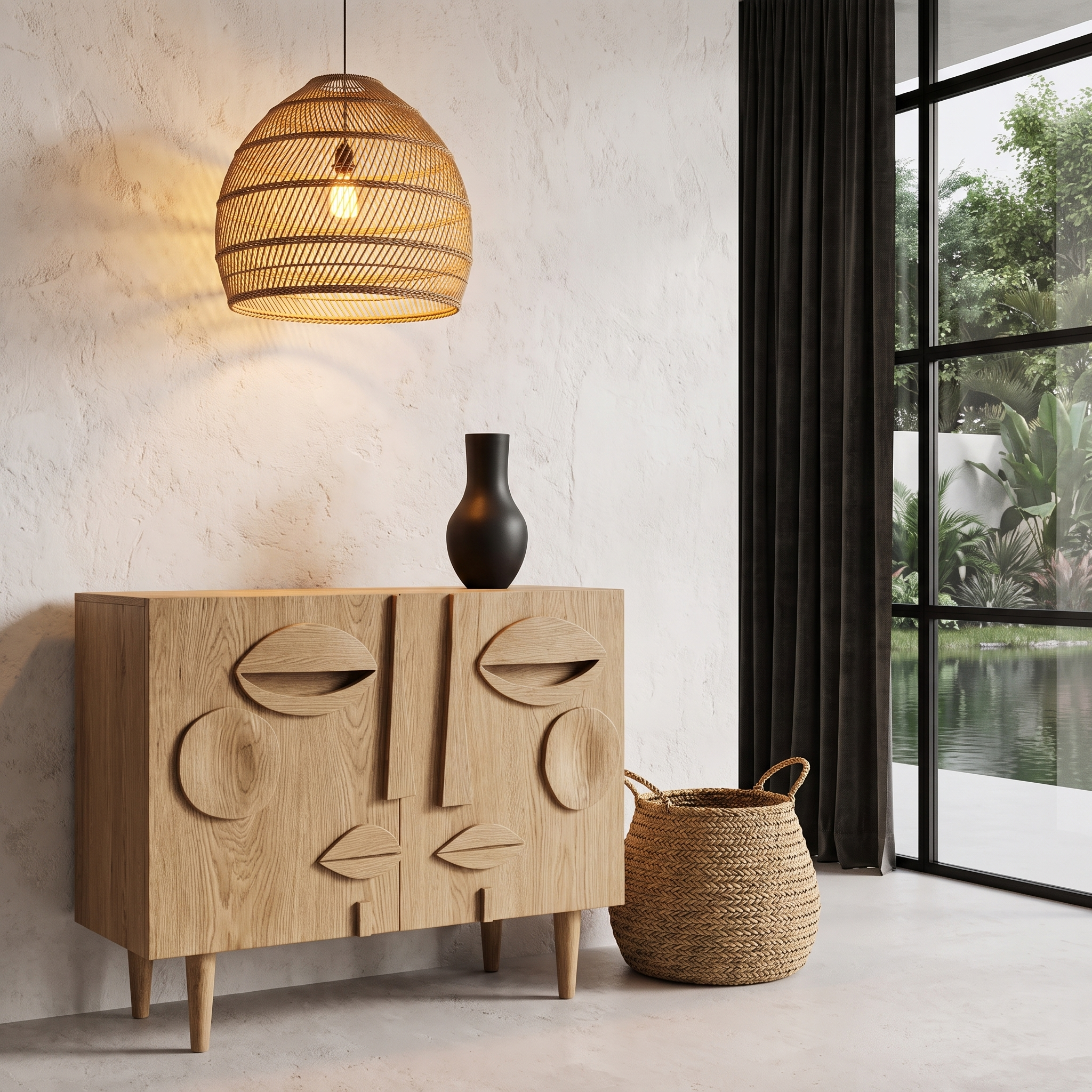 Modern Accent Cabinet With Abstract Face Design For Living Room And Entryway SINLHASD001