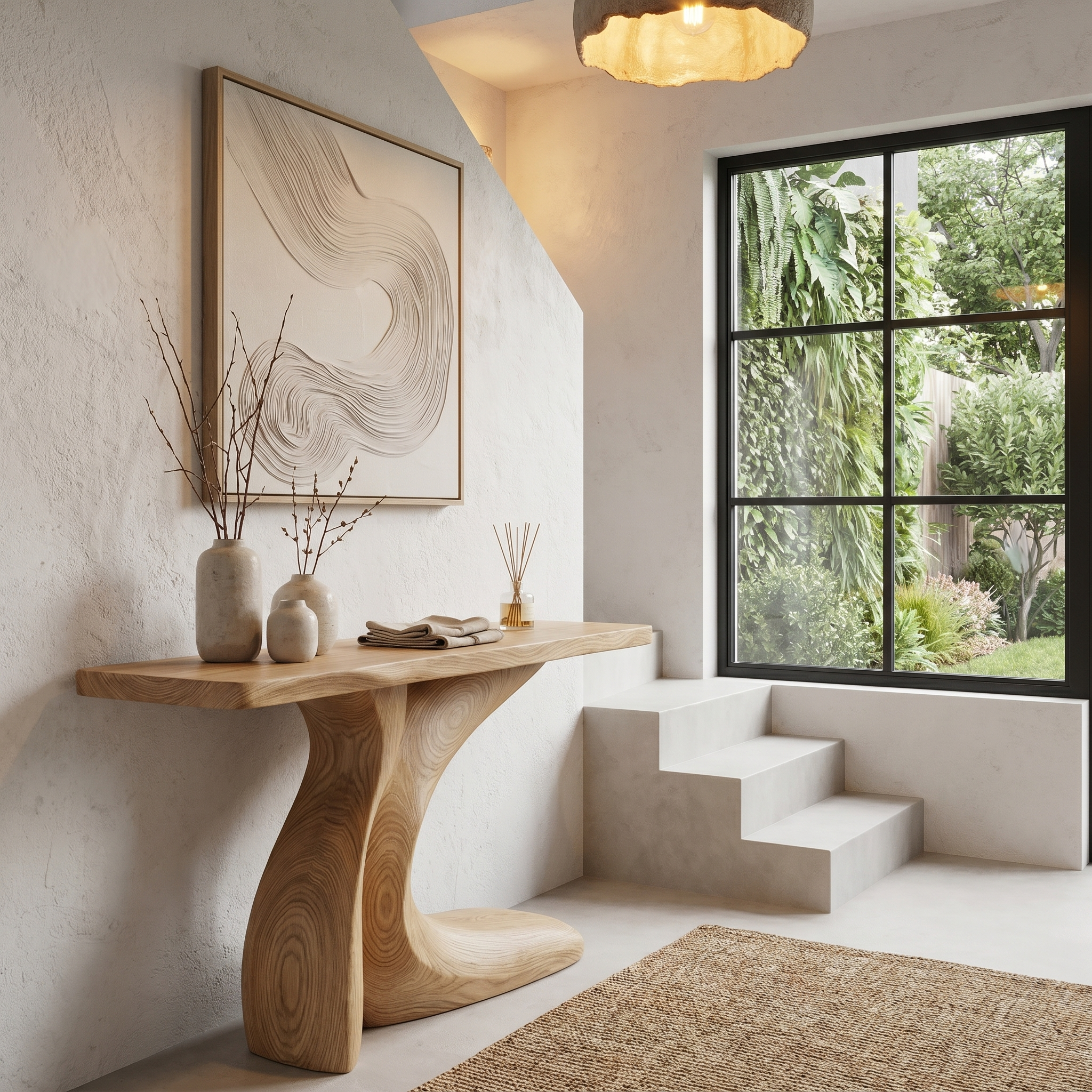 Minimal Console Table With Clean Curved Wooden Base For Living Room SINLHACS578
