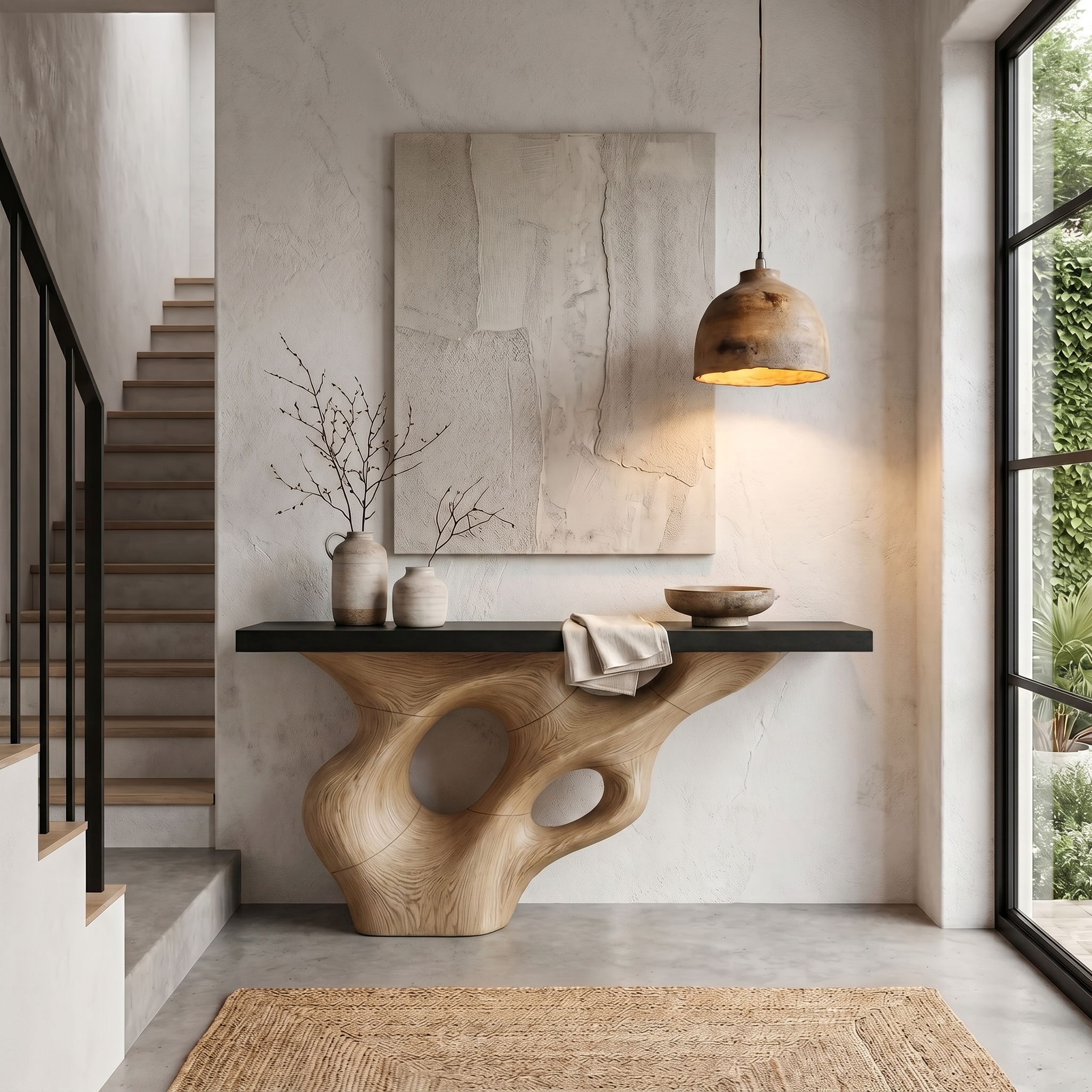 Live Edge Console Table With Sculptural Wood Structure For Entryway SINLHACS580