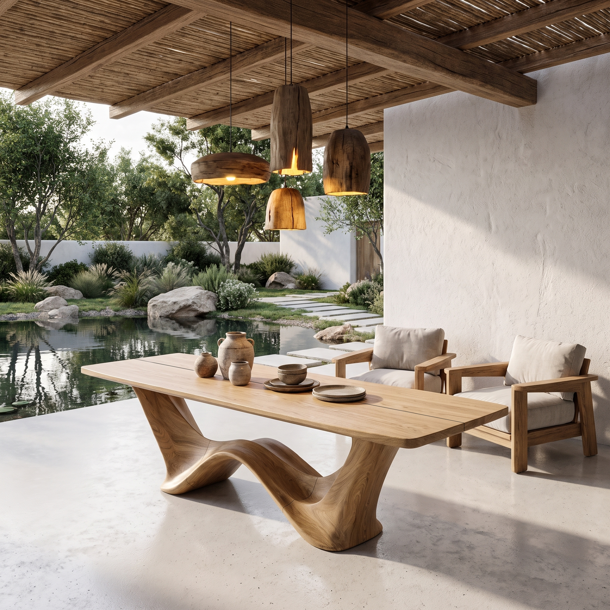 Contemporary Dining Table With Architectural Wave Design For Dining Room And Breakfast Nook SINLHADN214