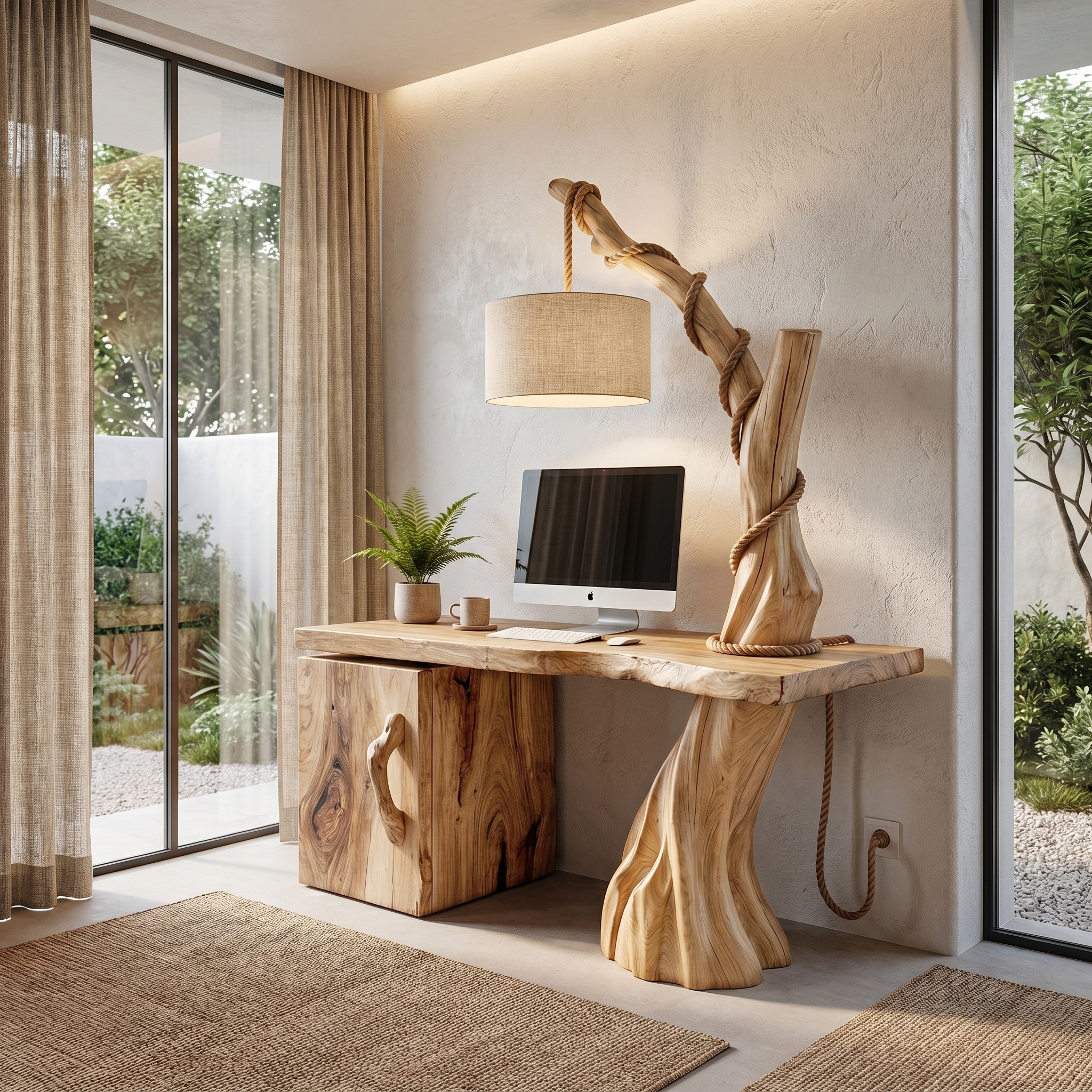 Nature Inspired Executive Desk With Handcrafted Tree Form Design For Home Office SINLHADK127