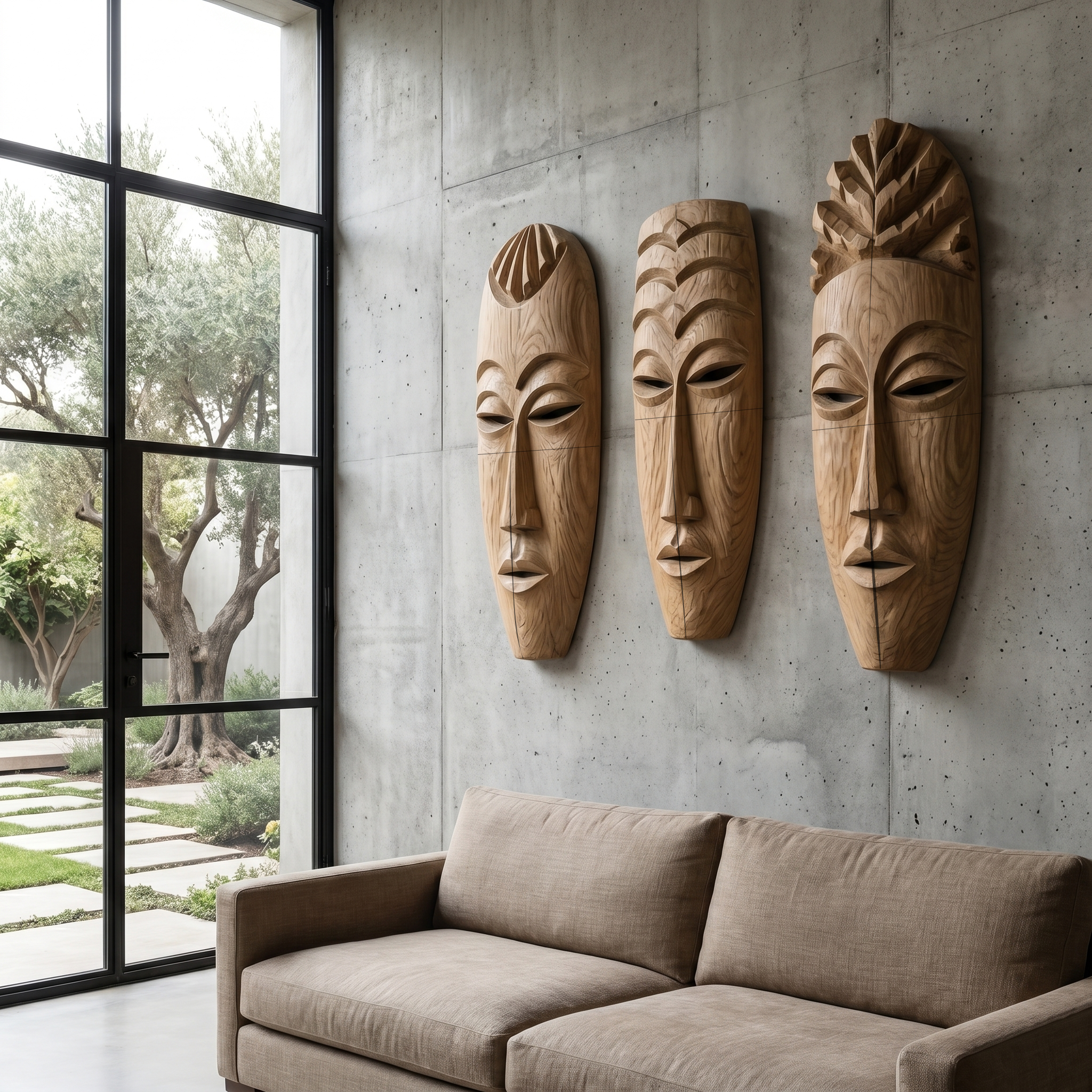 Tribal Wooden Wall Art Set With Hand Carved African Mask Design For Living Room And Entryway SINLHAWD100
