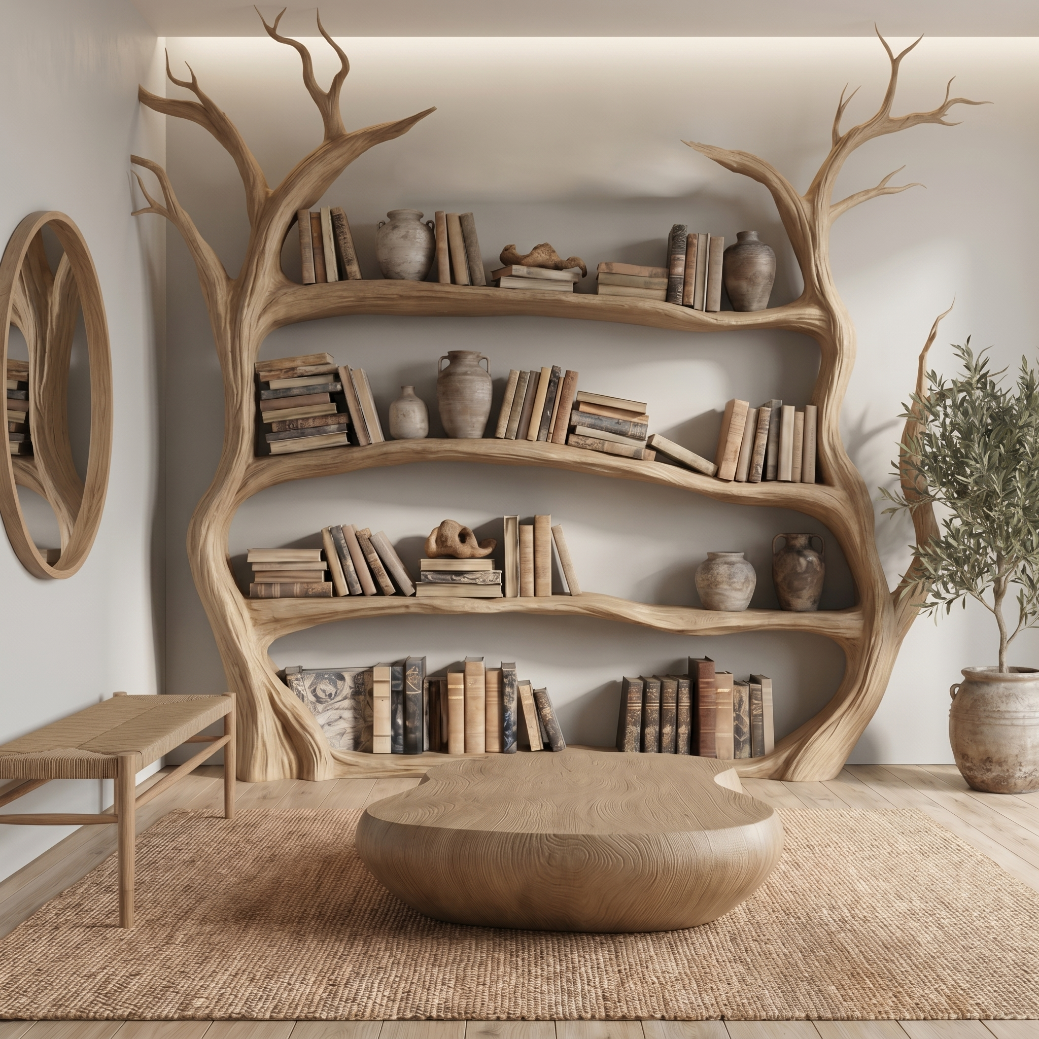 Organic Modern Tree Bookcase For Living Room And Bedroom SINLSATB735