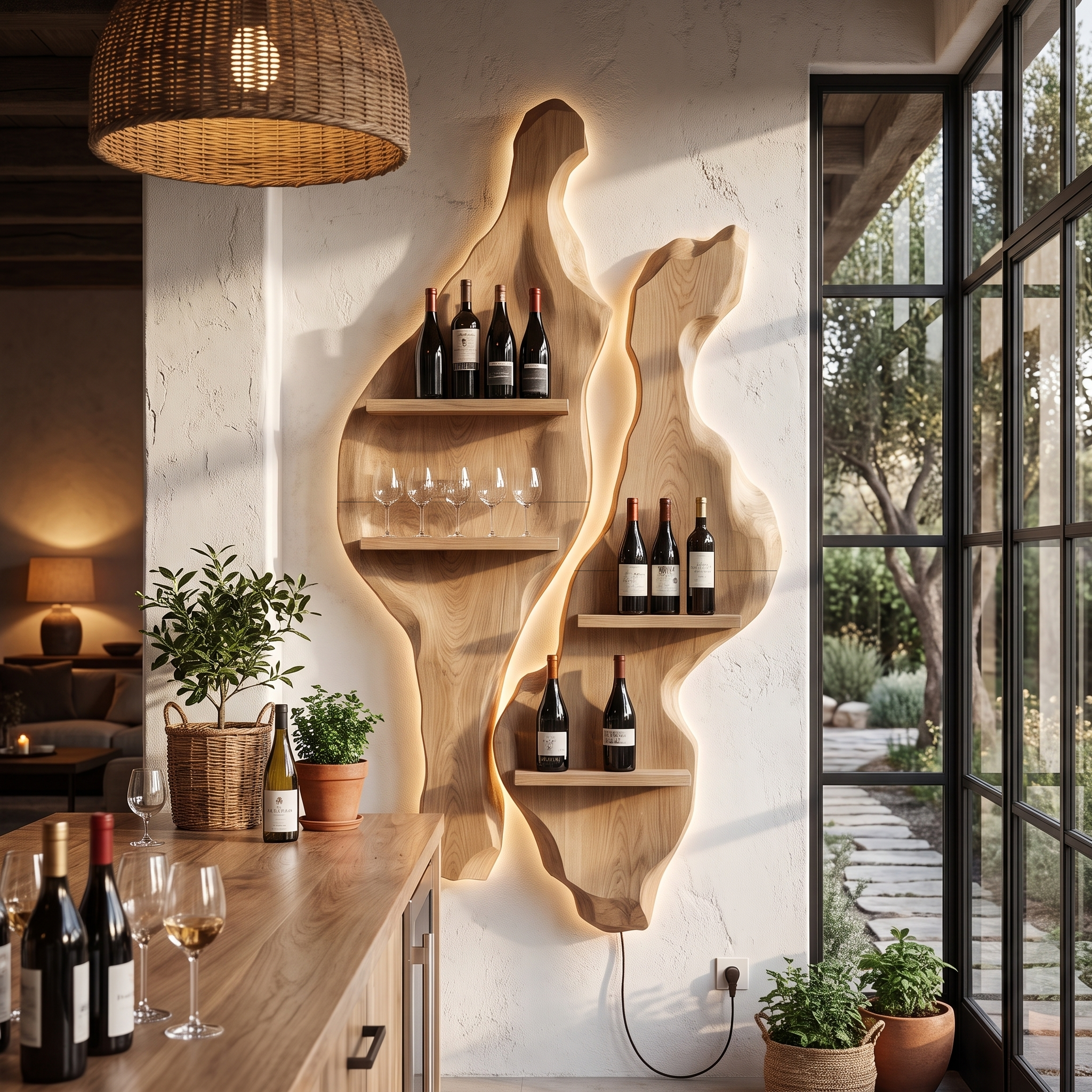 Rustic Sculptural Wine Holder Wall Mounted Bottle Storage SINLHAWH039
