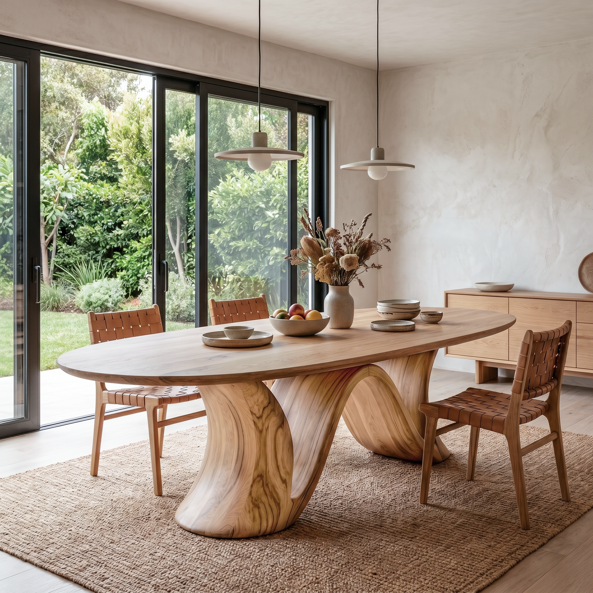 Organic Modern Dining Table With Round Top For Dining Room SINLHADT183