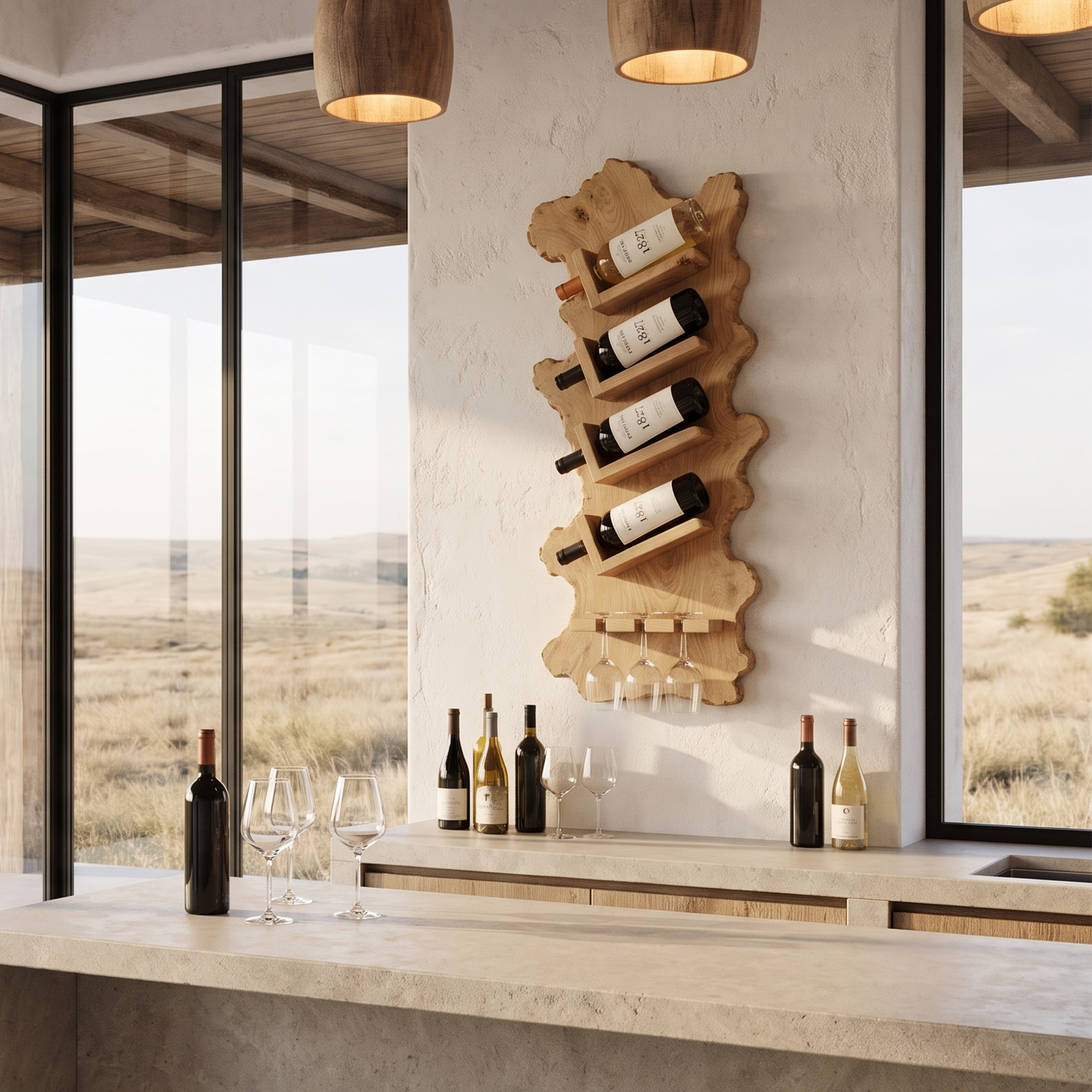 Minimalist Wall Mounted Wine Holder With Open Bottle Storage For Home Bar SINLHAWH048