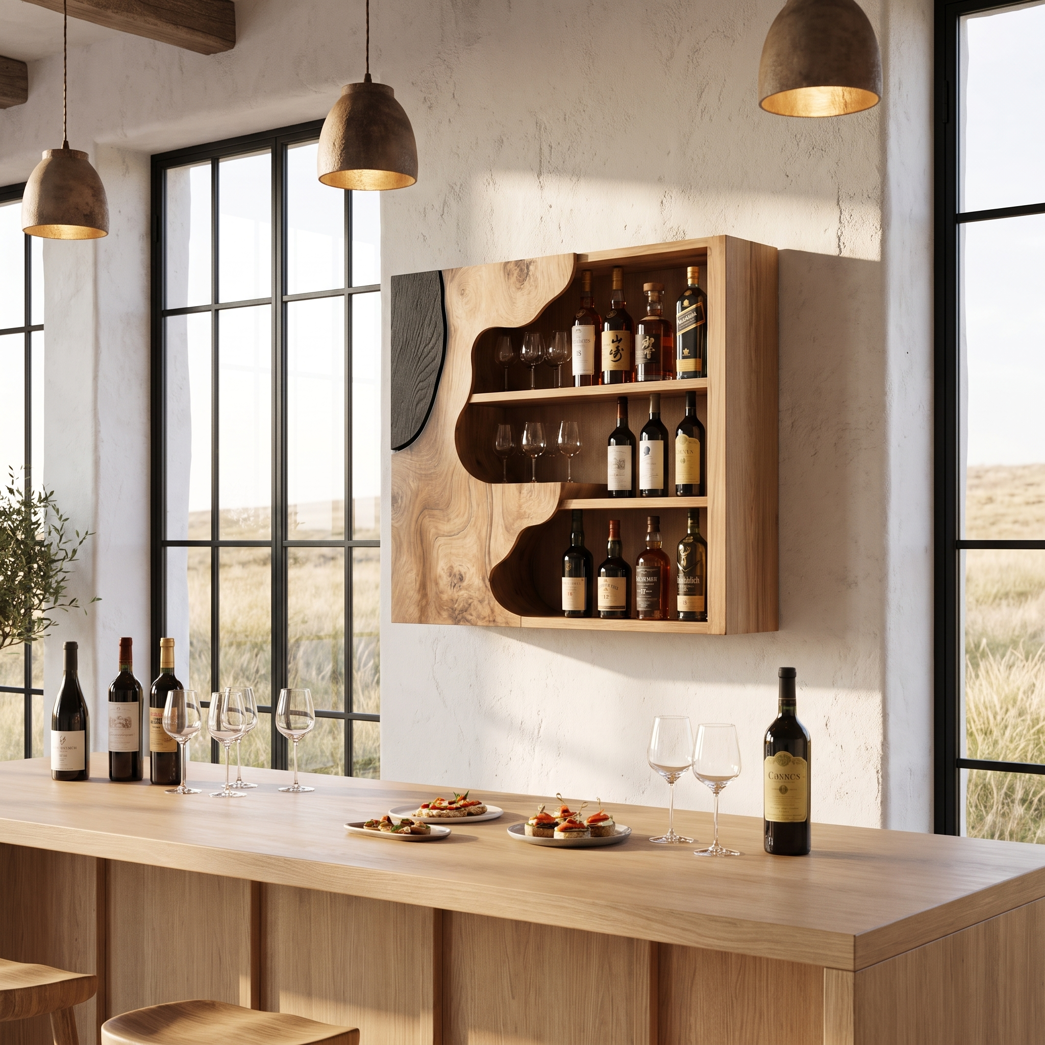 Organic Live Edge Wine Holder Wall Mounted Storage Cabinet For Home Bar SINLHAWH049