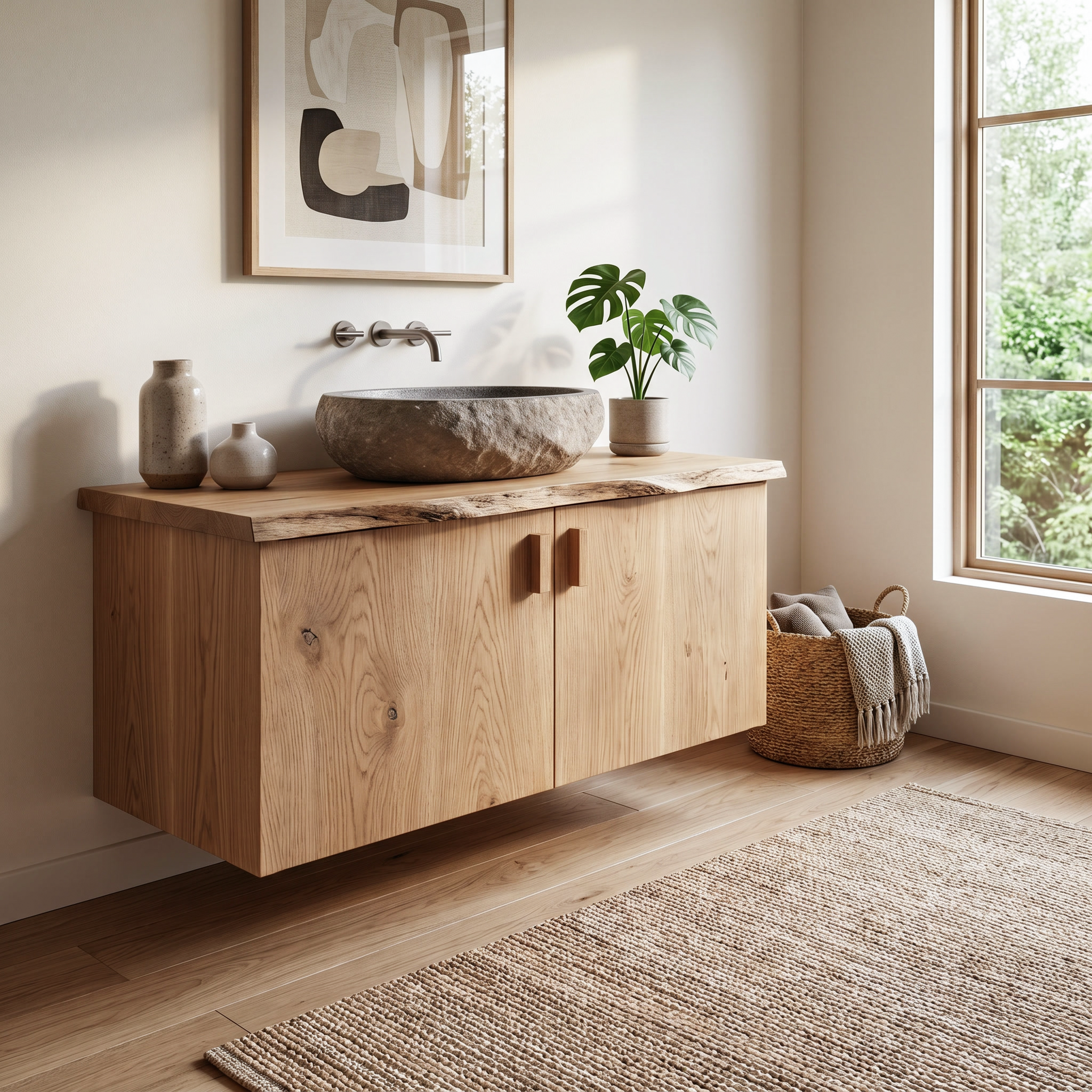 Rustic Natural Wood Bathroom Vanity For Bathroom And Powder Room SINLHABRV296