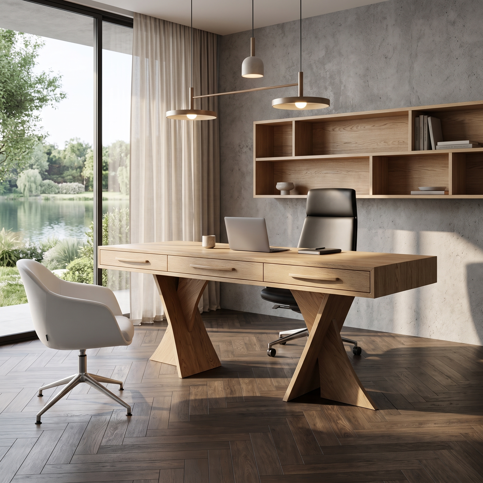 Minimalist X Frame Desk Solid Wood Computer Desk For Home Office SINLHADE163