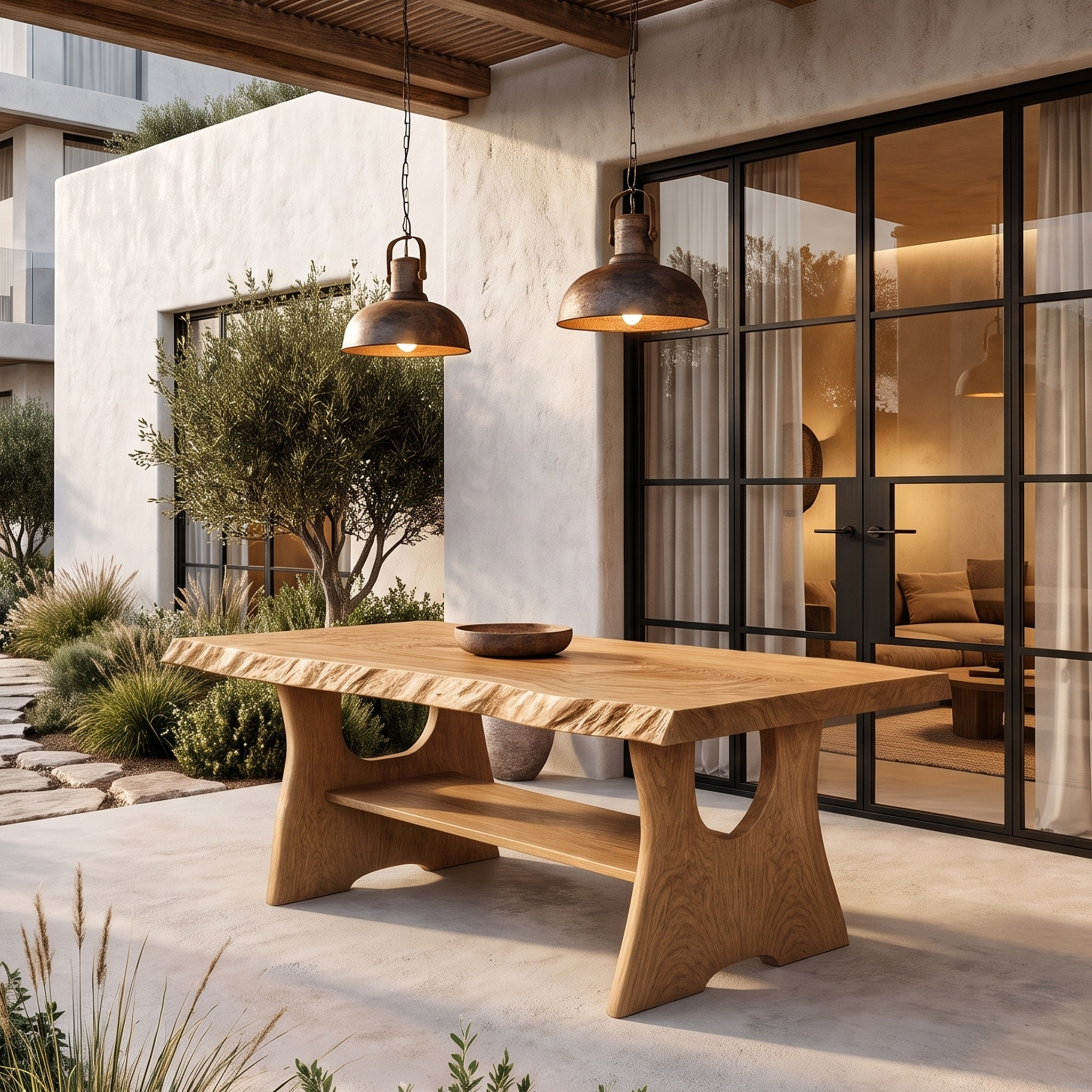 Rustic Live Edge Dining Table Solid Wood For Dining Room SINLHADN204