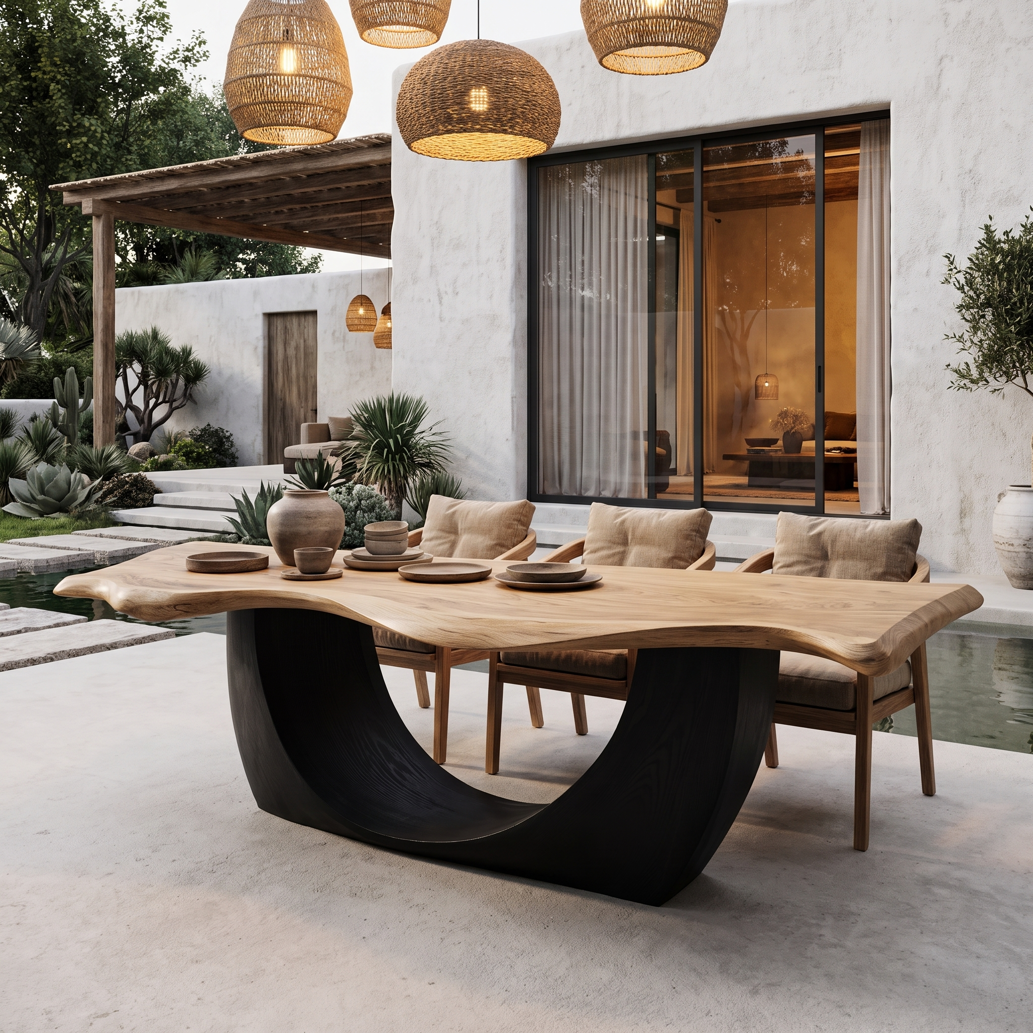 Modern Sculptural Dining Table Live Edge Wood Table For Dining Room SINLHADN205