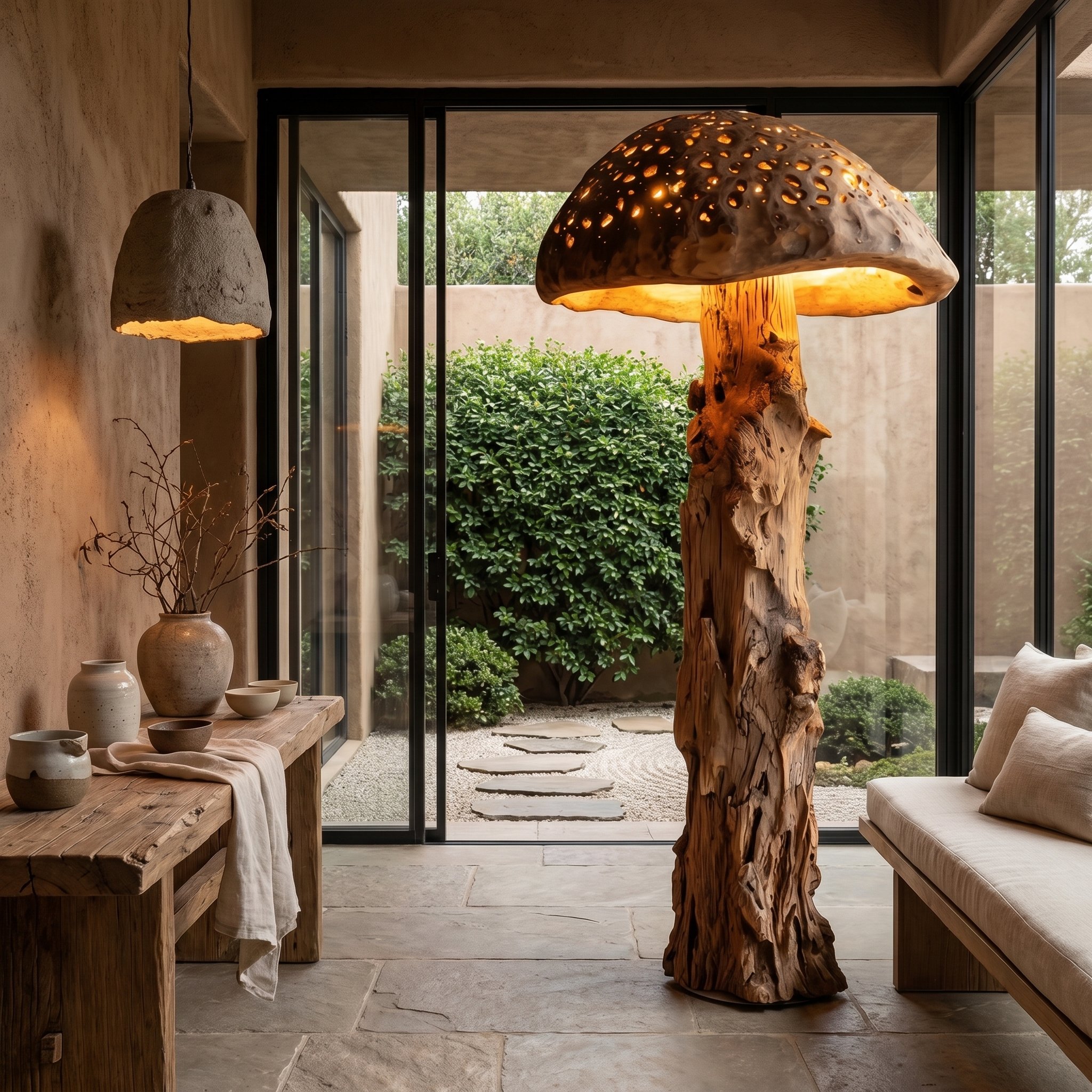 Organic Floor Lamp With Tree Trunk Base And Sculptural Shade For Living Room And Bedroom SINLHAFLP069