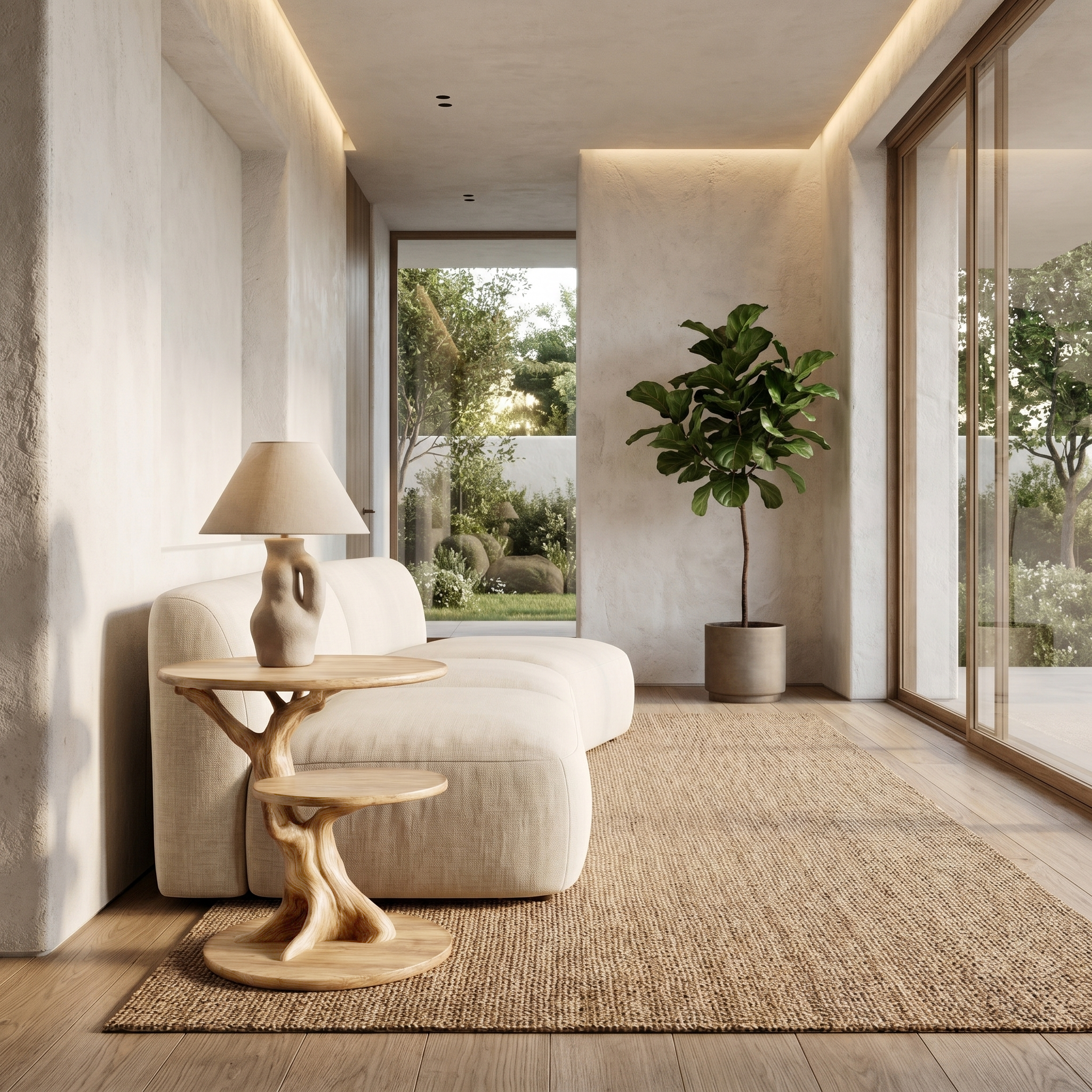 Organic Sculptural Side Table With Twisted Solid Wood Pedestal Base For Living Room SINLHABT252