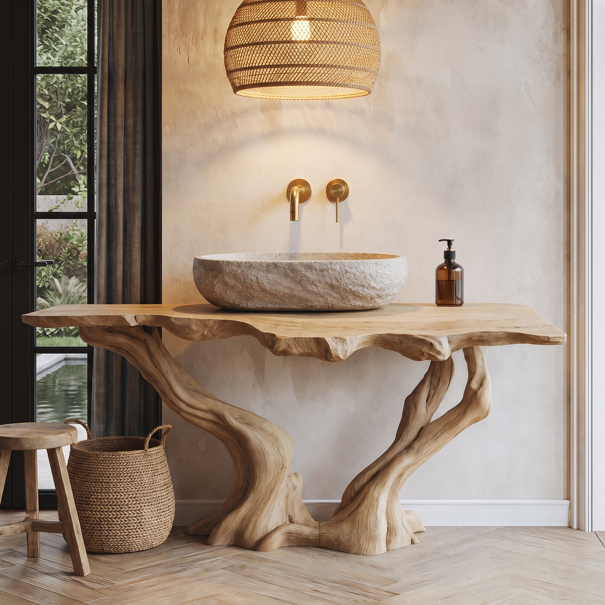 Organic Bathroom Vanity With Sculptural Tree Branch Base For Bathroom SINLHABRV333