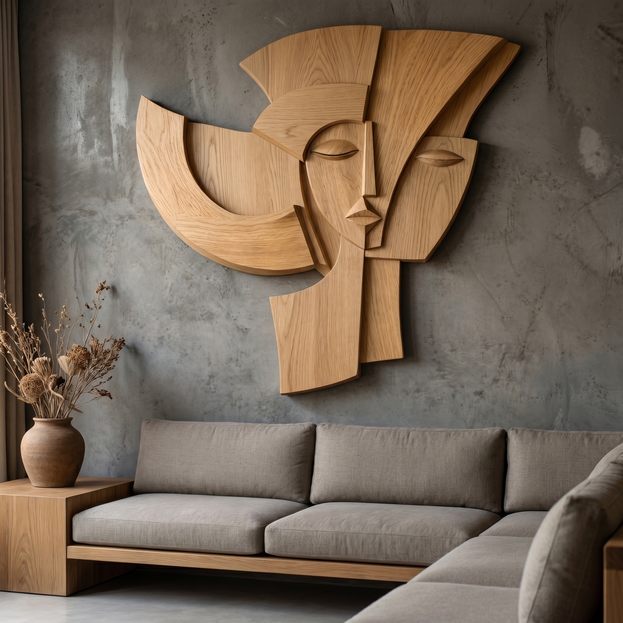 Abstract Wooden Face Wall Decor Panel For Living Room SINLHAWD069