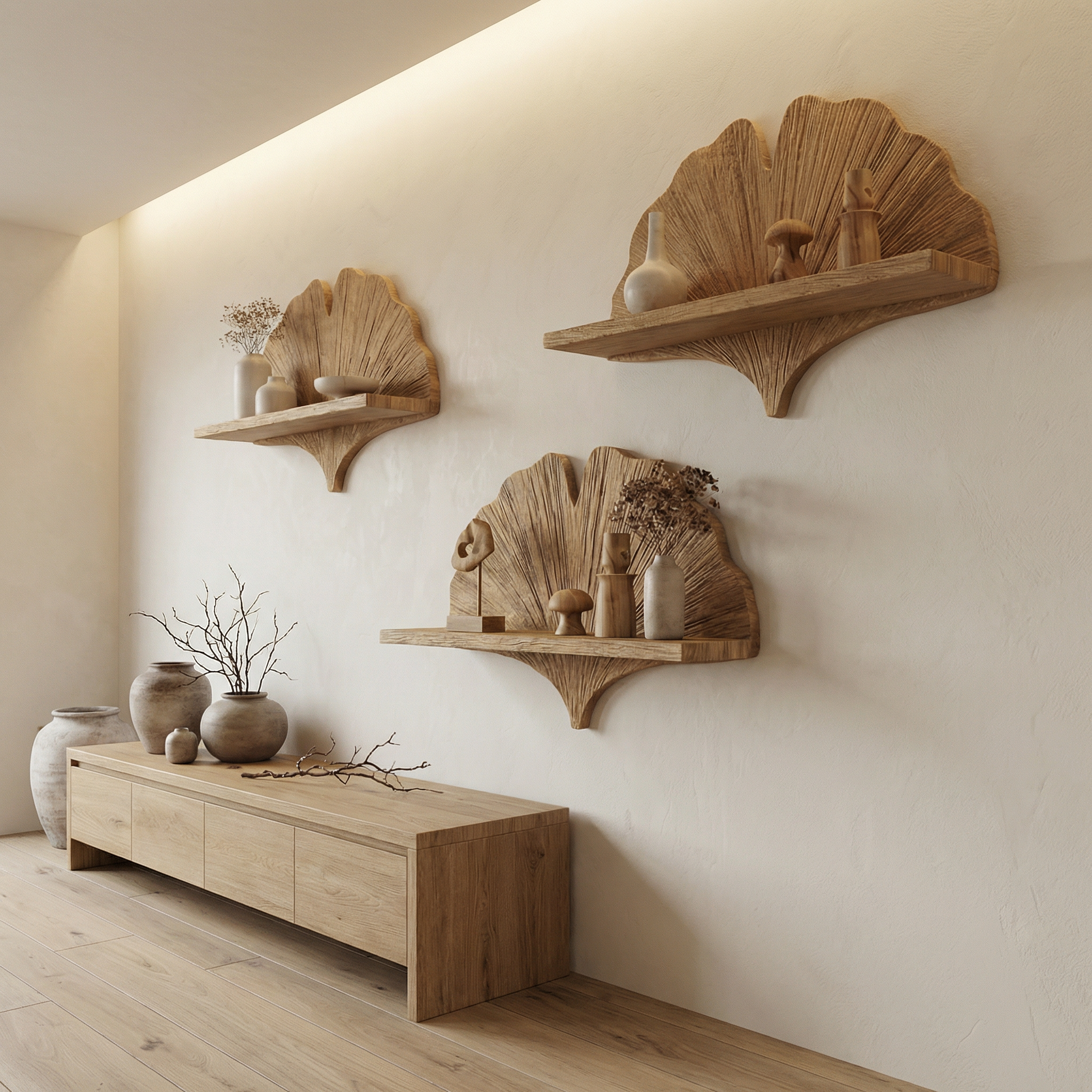 Fan Shape Wall Shelf Wooden Floating Shelf Wall Mounted Shelf For Living Room And Bedroom Decor SINLHAFL531