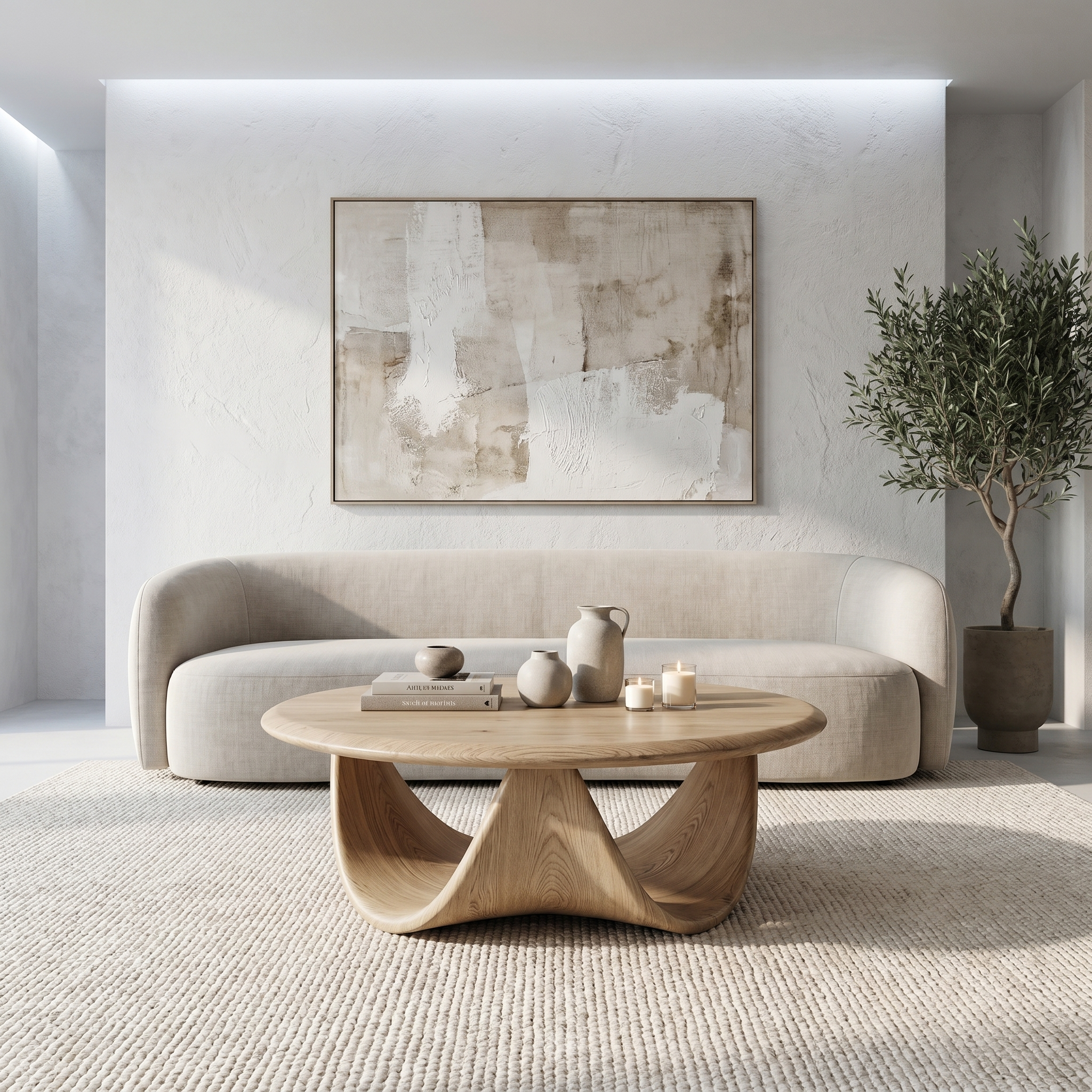Modern Coffee Table With Sculptural Double Loop Wood Base For Living Room SINLHACF366